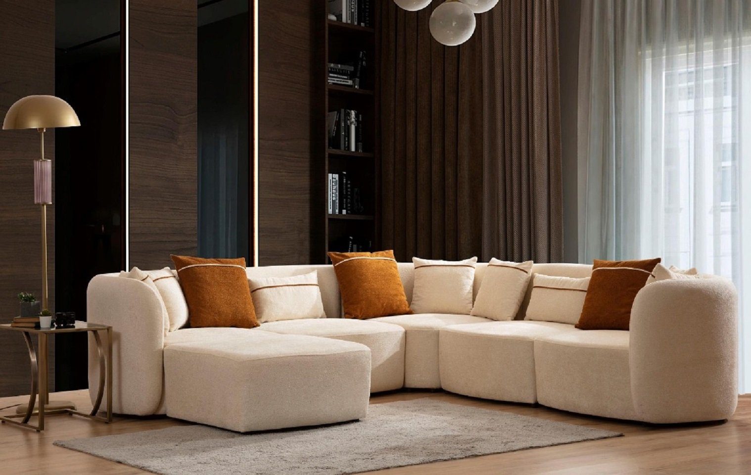 JVmoebel Ecksofa Wohnzimmer Beige Modern Sofa L-Form Sitz mit Pouffe Polstermöbel, 1 Teile, Made in Europe