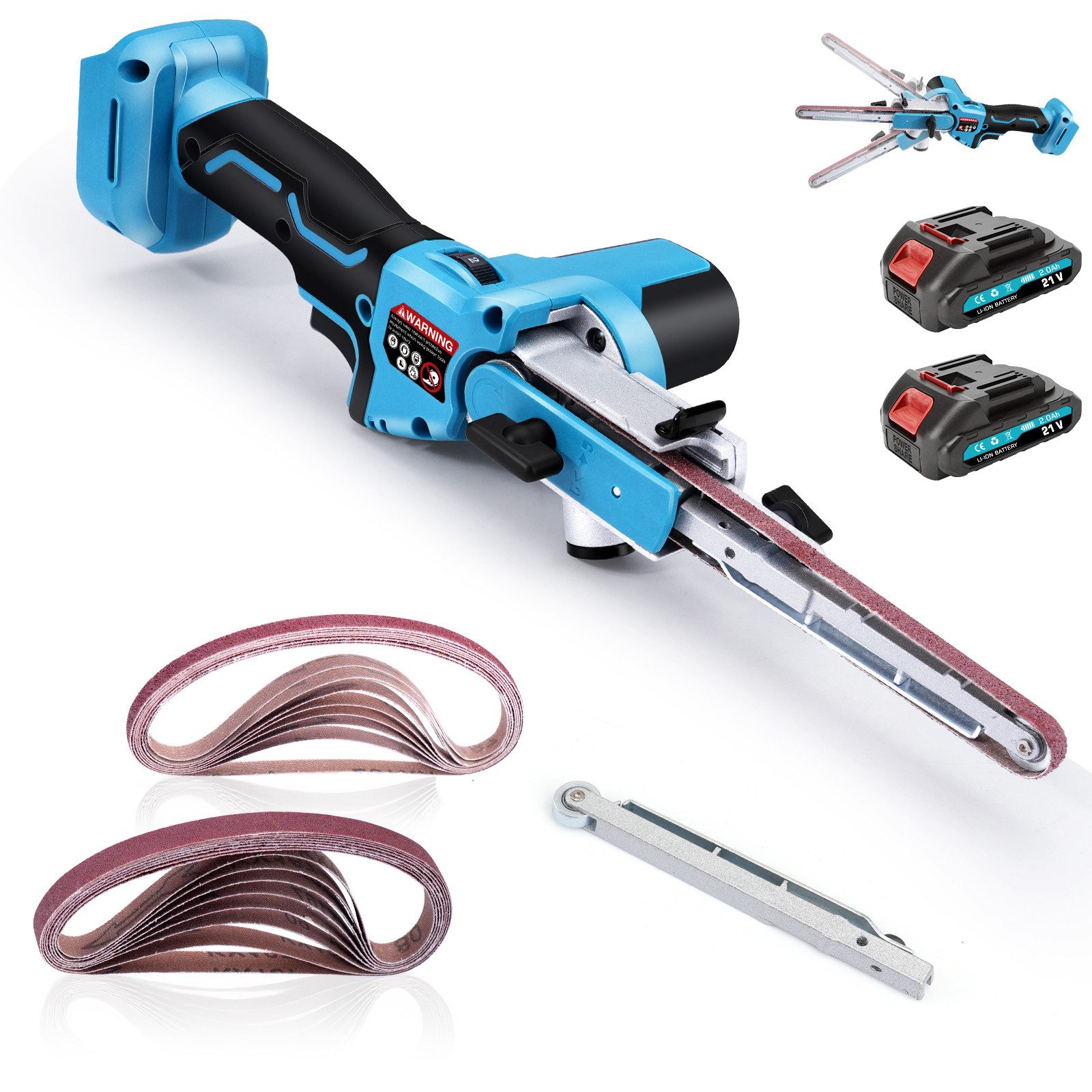 XERSEK Akku-Bandschleifer Bandfeile Schleifmaschine 9mm/13mm Schleifbände Kompatibel Makita Akku, 630 m/min, (Schwingbereich des Schleifarms: -40° bis 60), 6-stufige Drehzahlregelung, Armwinkel -40° bis 60°, Bürstenlos Motor