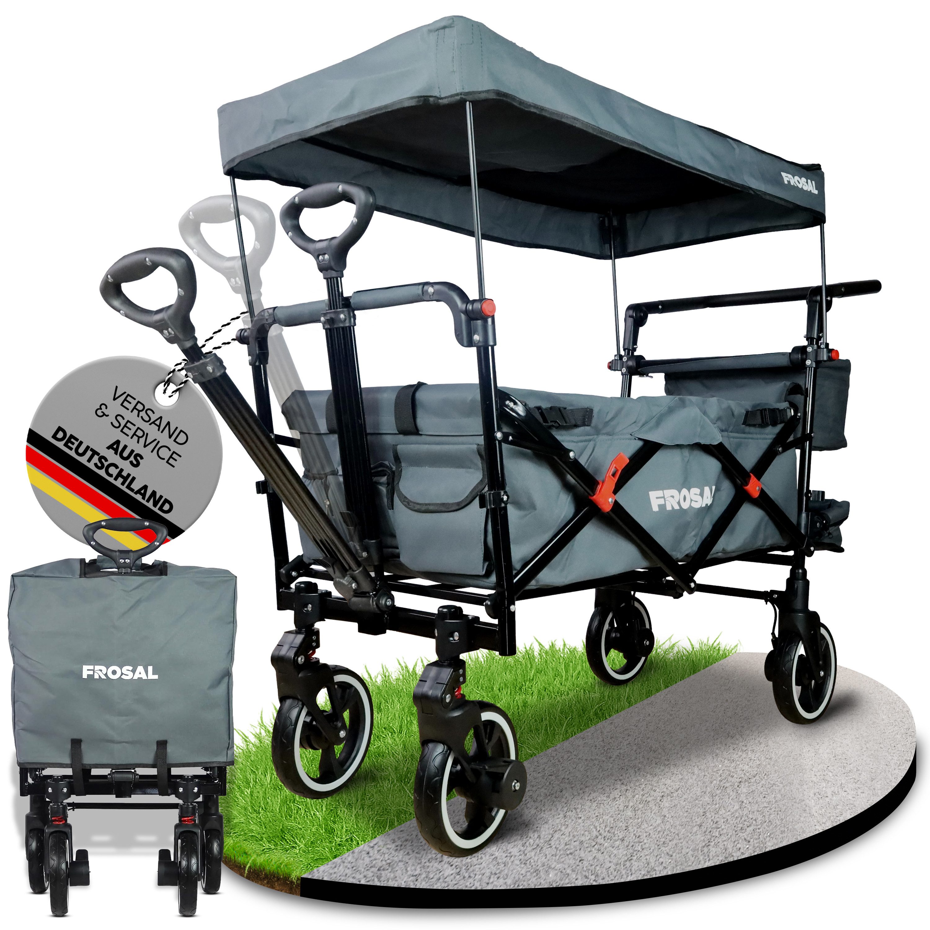 Frosal Bollerwagen Paul faltbar grau Premium Handwagen für Kinder, faltbar grau