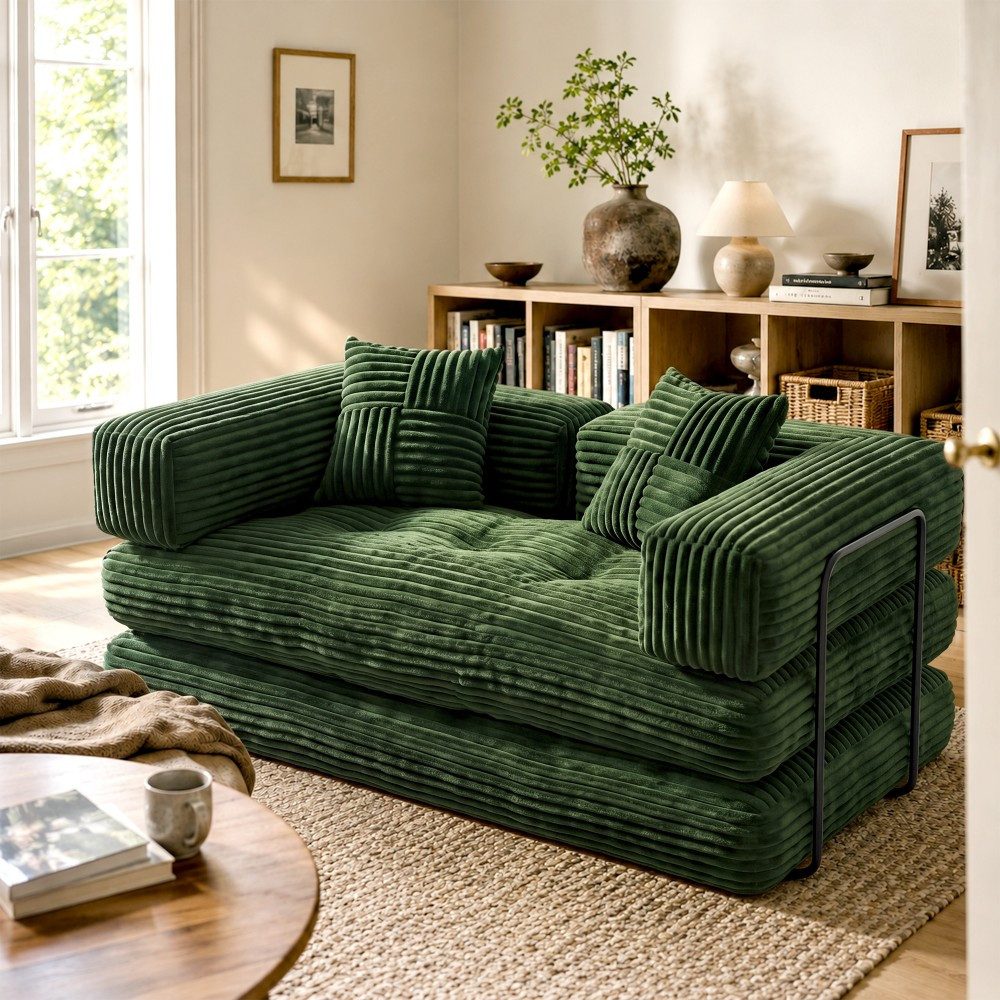 Vipbear 2-Sitzer 5-in-1 Modulares Sofa mit Schlaffunktion, Wandelsofa aus Cord, 1 Teile, ohne Montage, 160x90cm Flauschige Couch für Wohnzimmer Arbeitszimmer