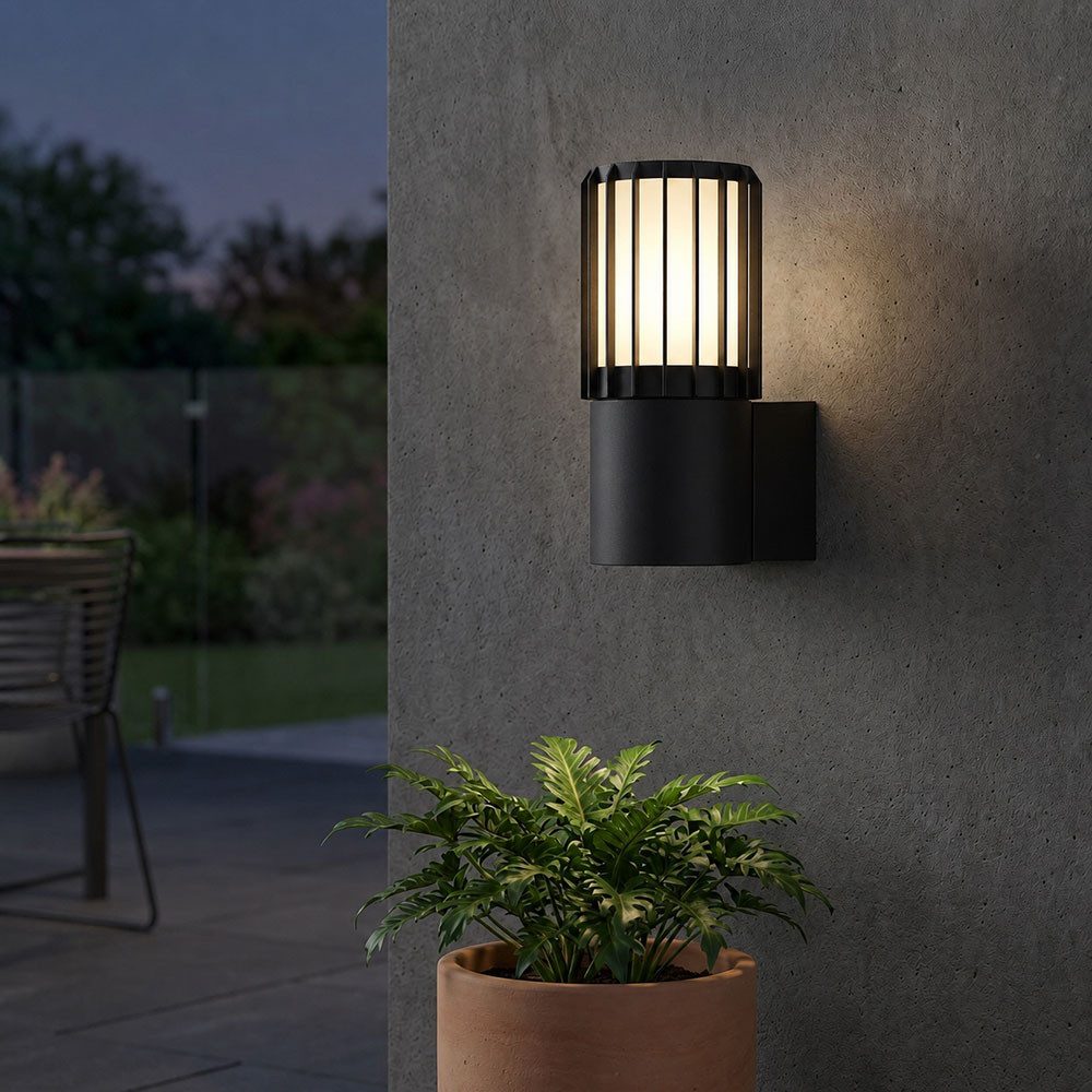 GLOBO LIGHTING LED Außen-Wandleuchte, Leuchtmittel inklusive, Warmweiß, LED Außen-Wandleuchte Aluminium Anthrazit Gitteroptik IP54 H 20 cm