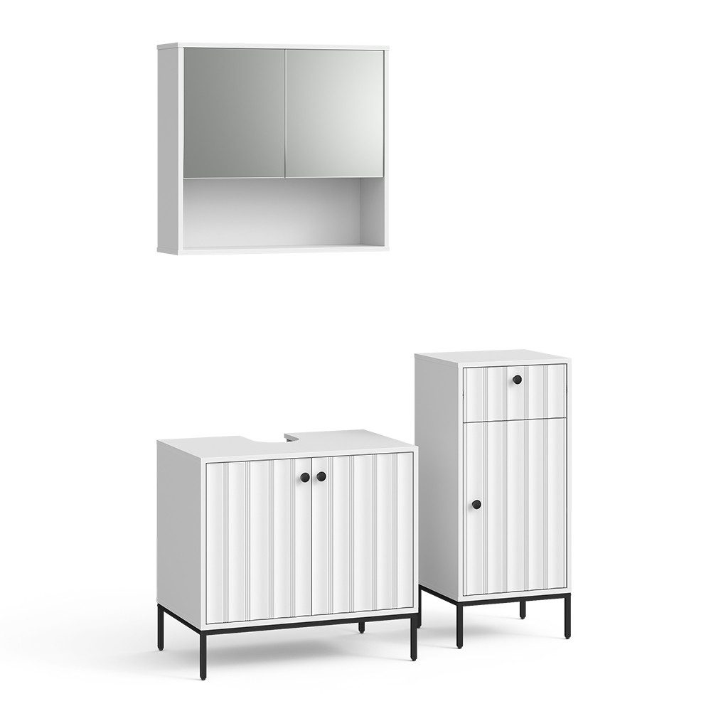 Vicco Badmöbel-Set Eliza, Weiß Riffel, 3 Teile, (3-St., 3er Set)
