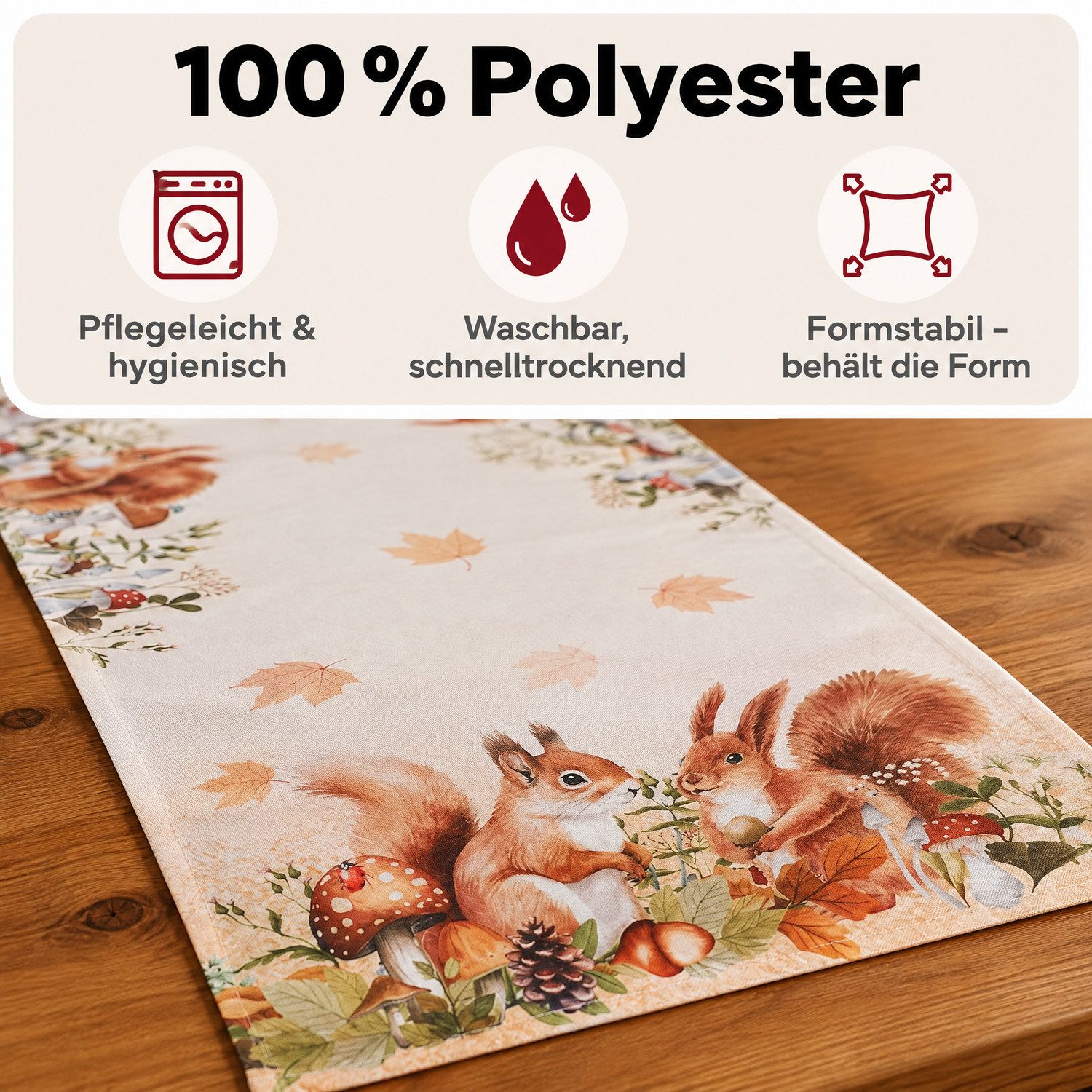 texpot Tischdecke Tischläufer Druck Eichhörnchen Herbst (1-tlg) – Bild 5 von 5