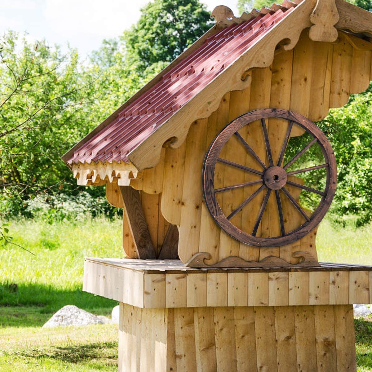 COSTWAY Wanddekoobjekt (2 St), Holz mit Eisenblech