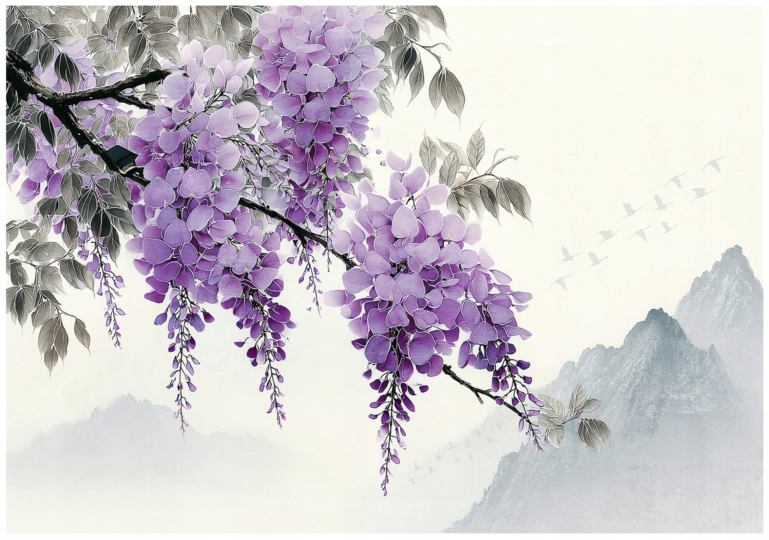 Wallarena Fototapete Blumen Wisterie - Lila - Elegant - Vlies - Schlafzimmer, glatt, (3 St), 312x219cm