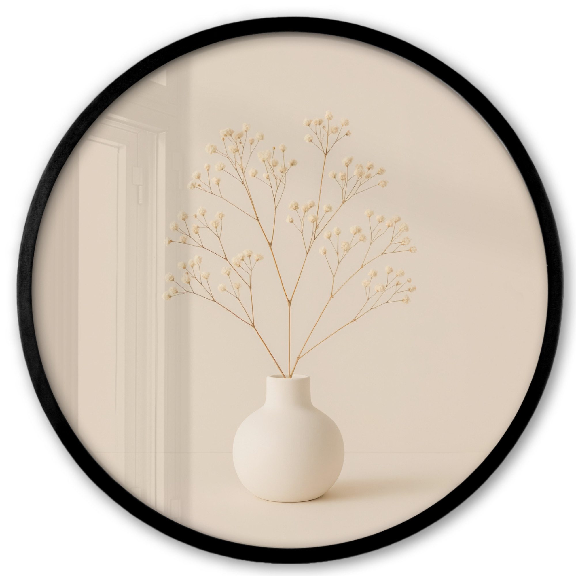 MuchoWow Poster Rund - Vase - Zweige - Blumen - Weiß, (1 St), Runde Wandbilder, Deko für Wohnzimmer und Schlafzimmer, 40x40 cm