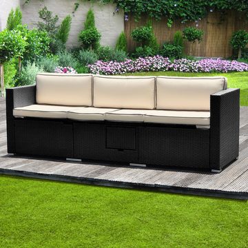 Casaria Loungeset, Polyrattan 3-Sitzer mit Tisch klappbar 5-fach Höhenverstellbar