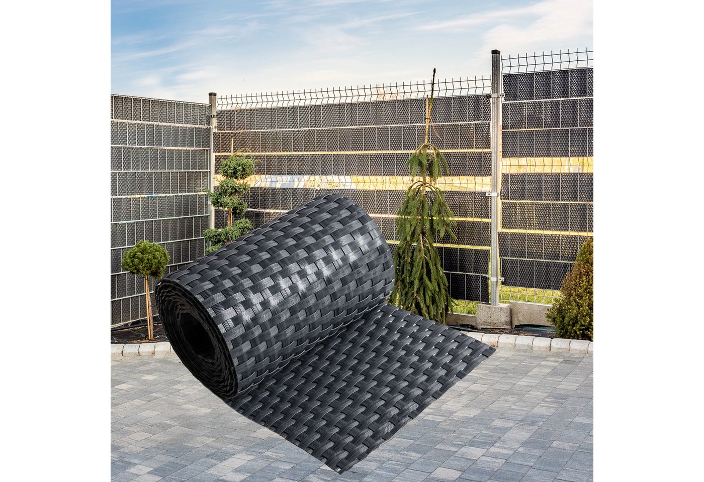 Thumbnail - ECI Tools Sichtschutzstreifen Poly-Rattan Sichtschutzstreifen für Doppelstabzaun, (Rolle, 10-St), 19x255 cm