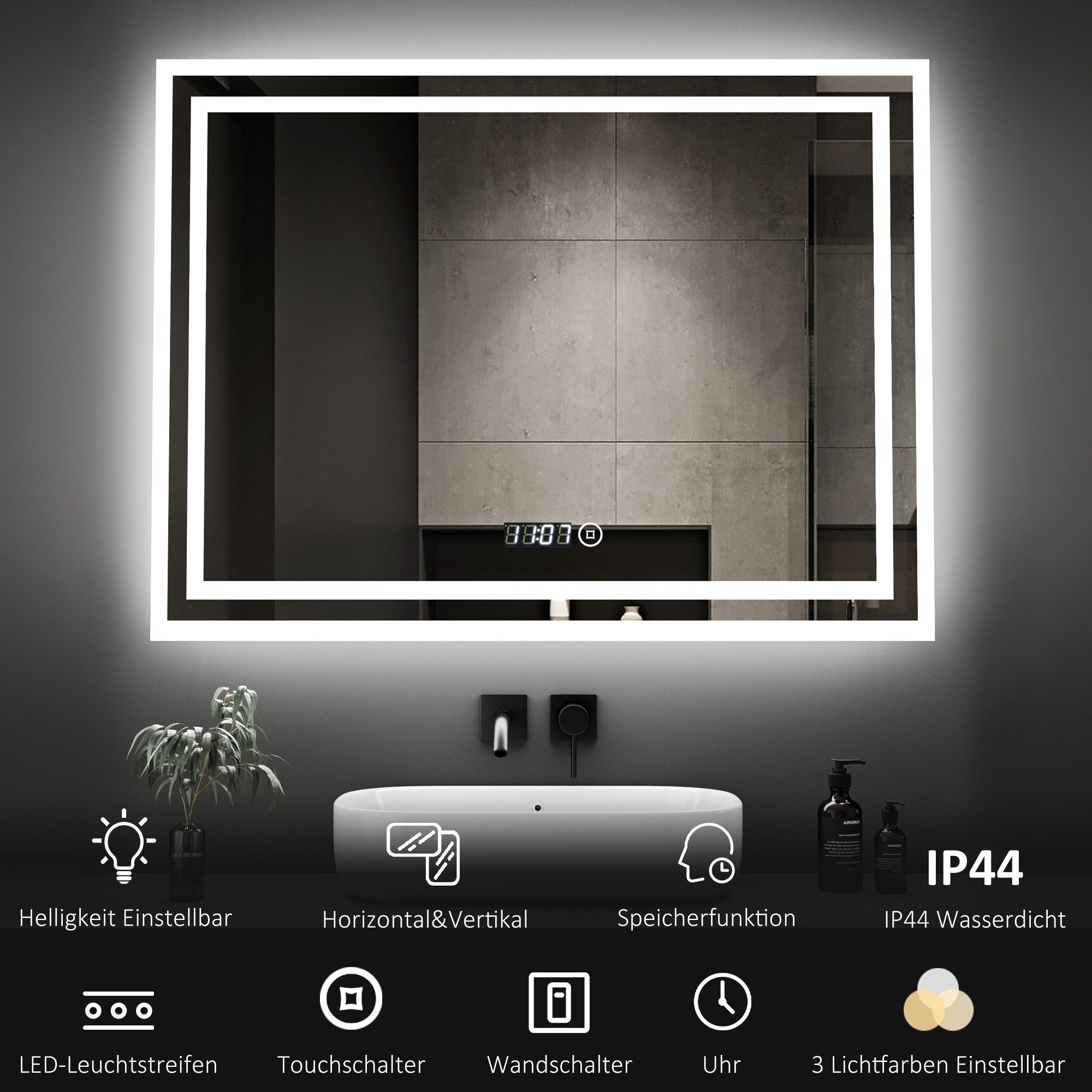 WDWRITTI Badspiegel Wandspiegel Led 80x60 3Lichtfarben günstig online kaufen