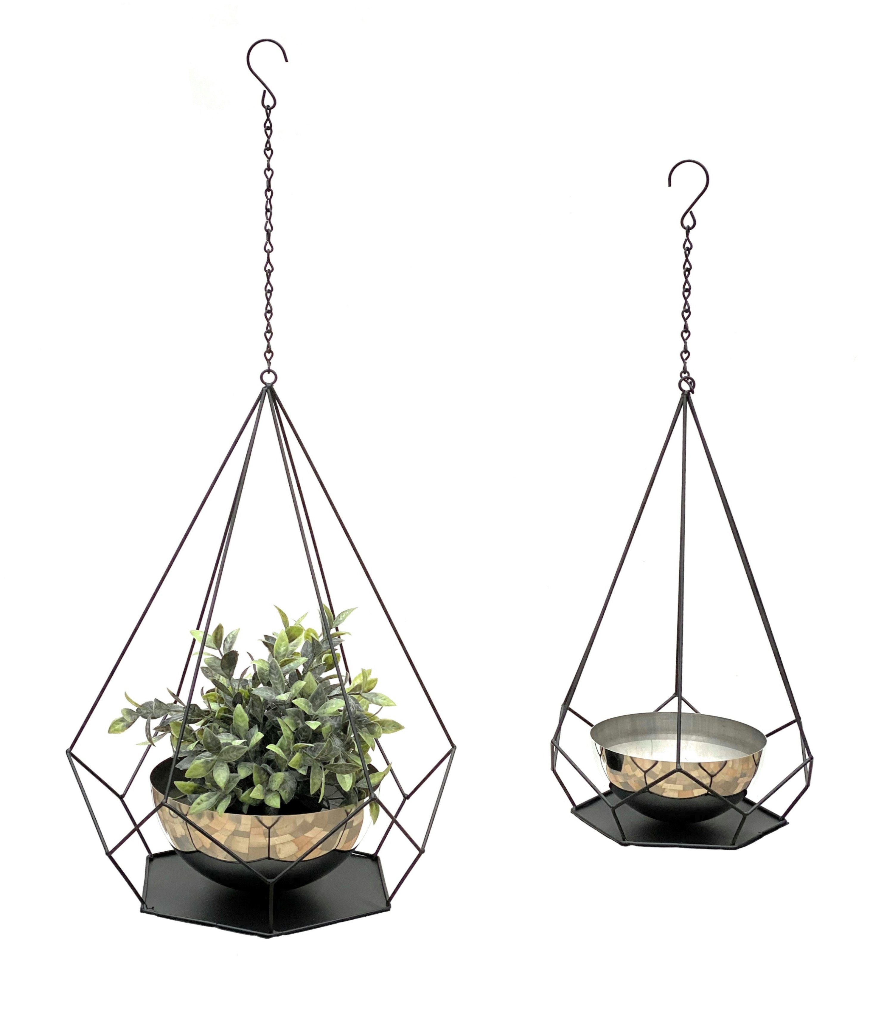 Blumenampel 2er Set Innen Metall Wand Hängepflanzen 96095 mit Topf 6 Ecken