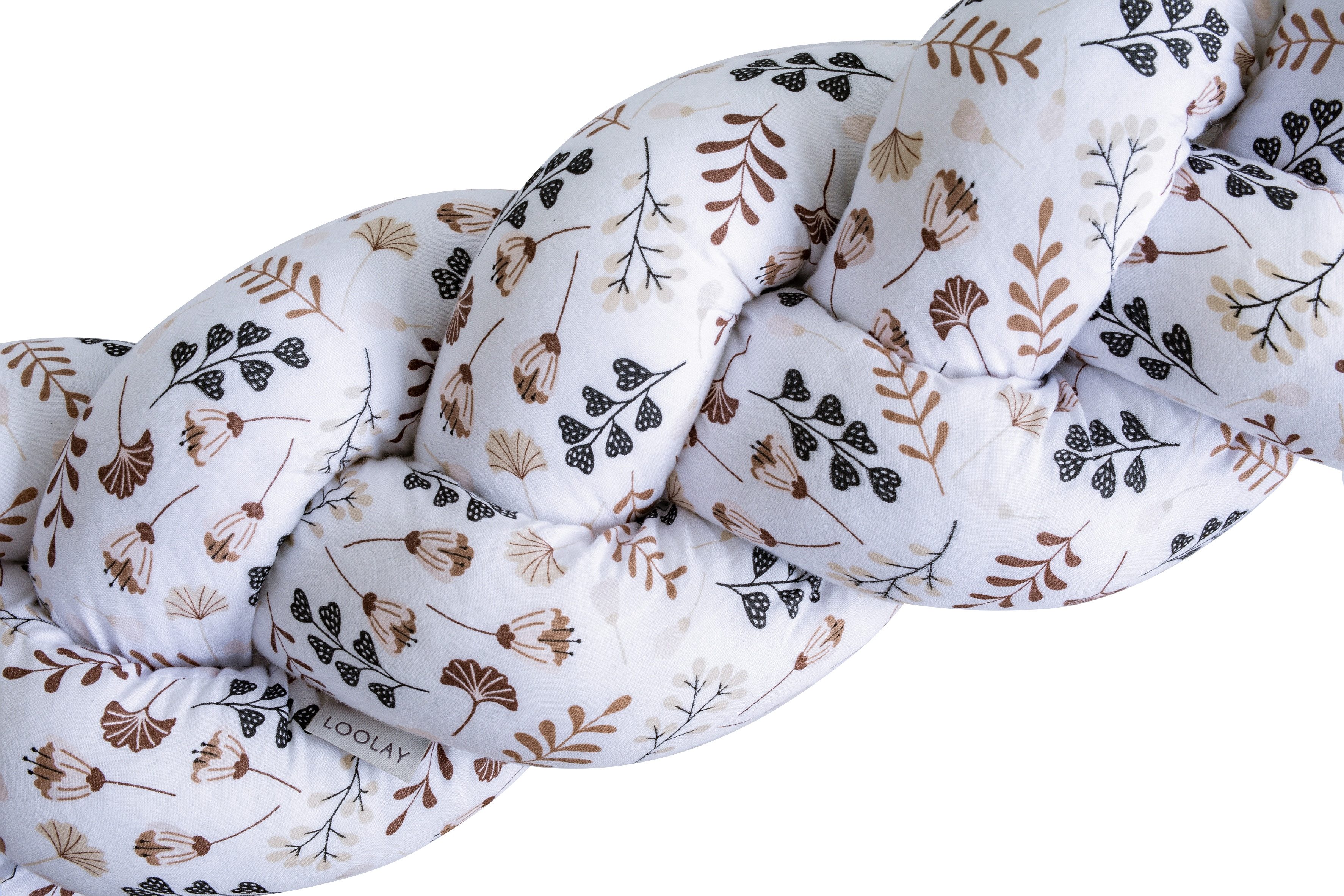 Loolay Nestchenschlange Geflochtenes Kissen Zierkissen Dekokissen Bettumrandung BRAUN Blumen, (Zugluftstopper Zugluft Schlange Wickeltischumrandung Babybett Kinderzimmer Schutz, Wohndeko Bettschlange 100 150 200 300 400 cm & Länge auf Anfrage), Zugluftstopper tolle Wohndekoration Geschenk