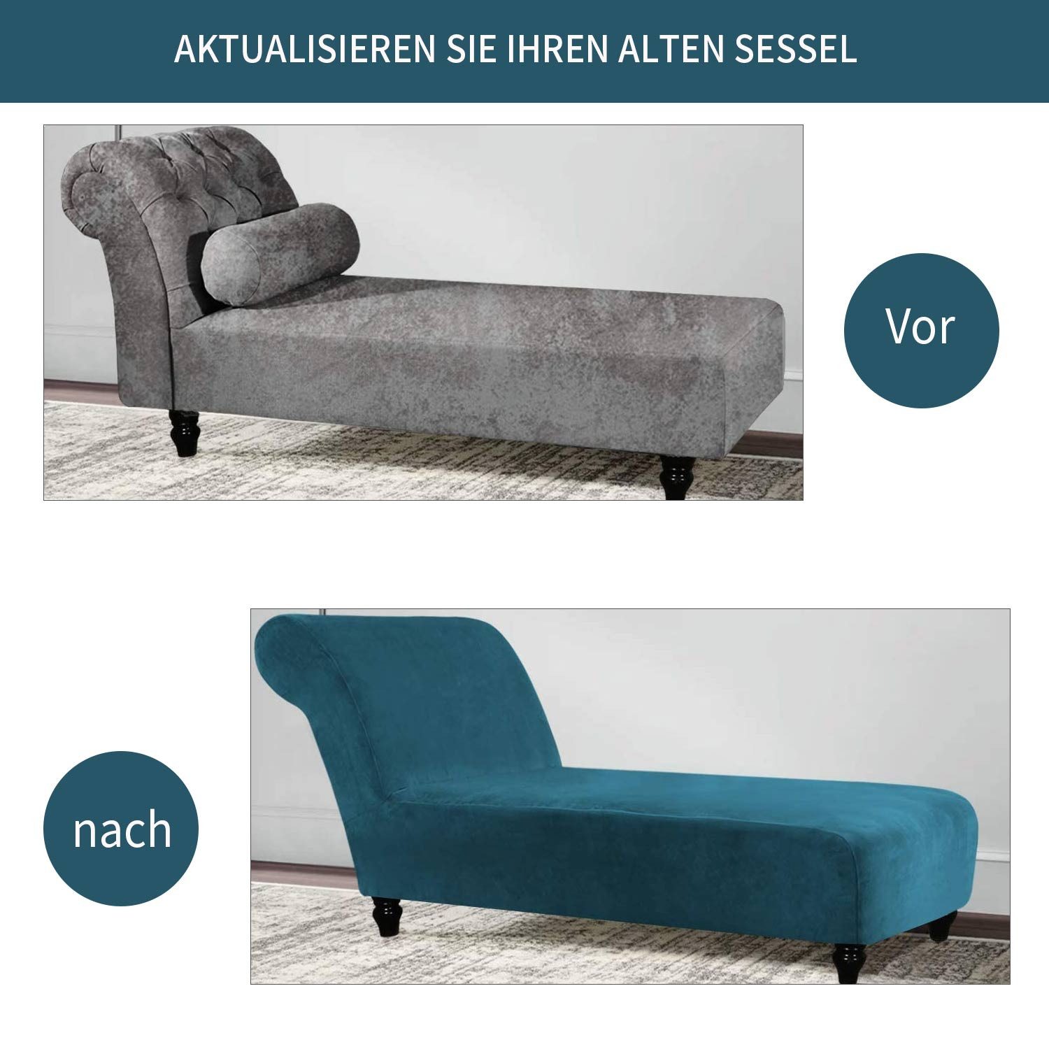 Refttenw Sofabezug Samt Chaiselongue Schonbezüge, Stretch Sofahusse,Armlose Stuhlbezug