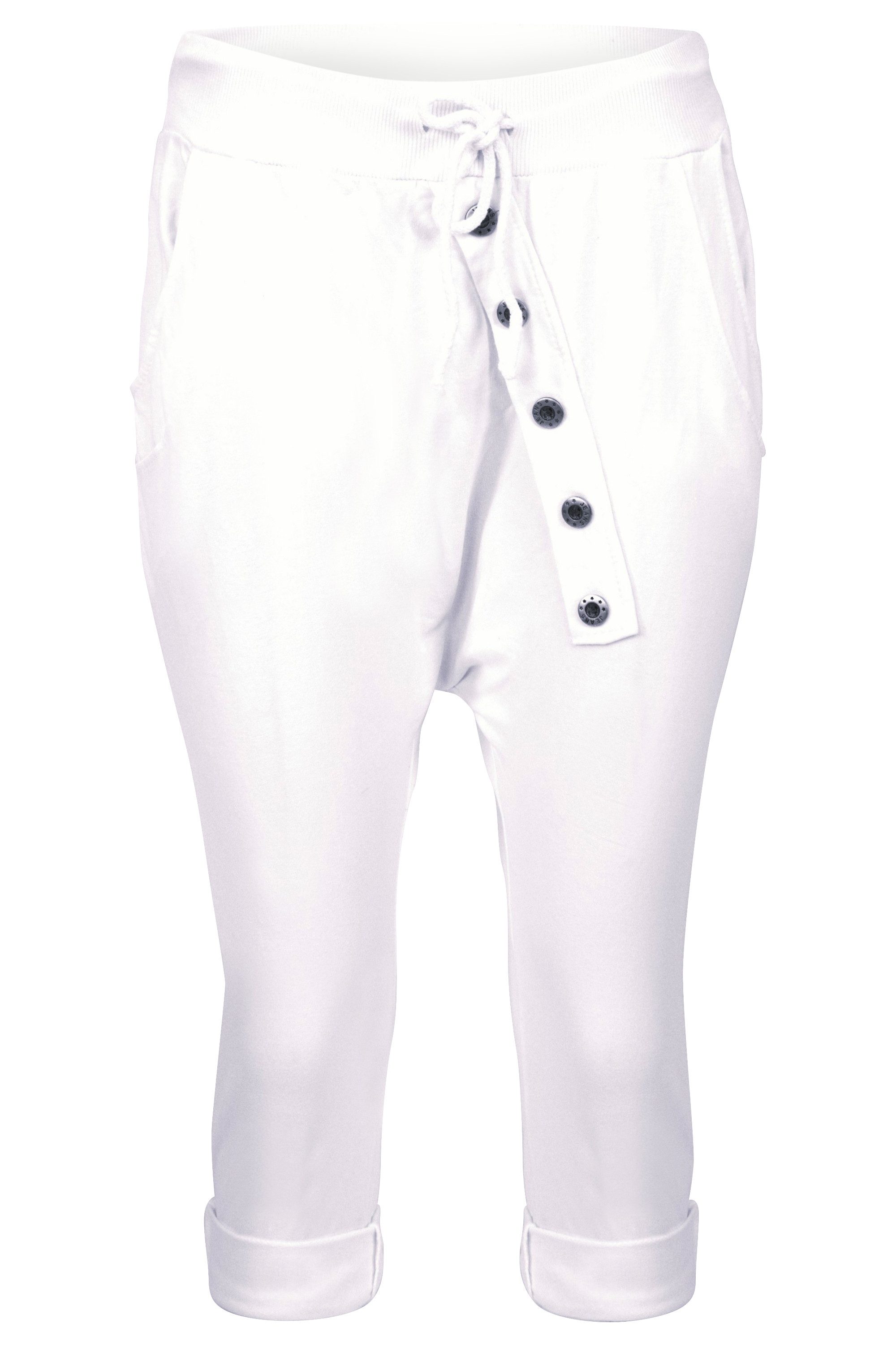 malito more than fashion Sweathose malito Damen kurze Hose mit Knopfleiste, Chino Hose in Unifarben, Sommer Sport Hose mit elastischem Jerseybund Einheitsgröße