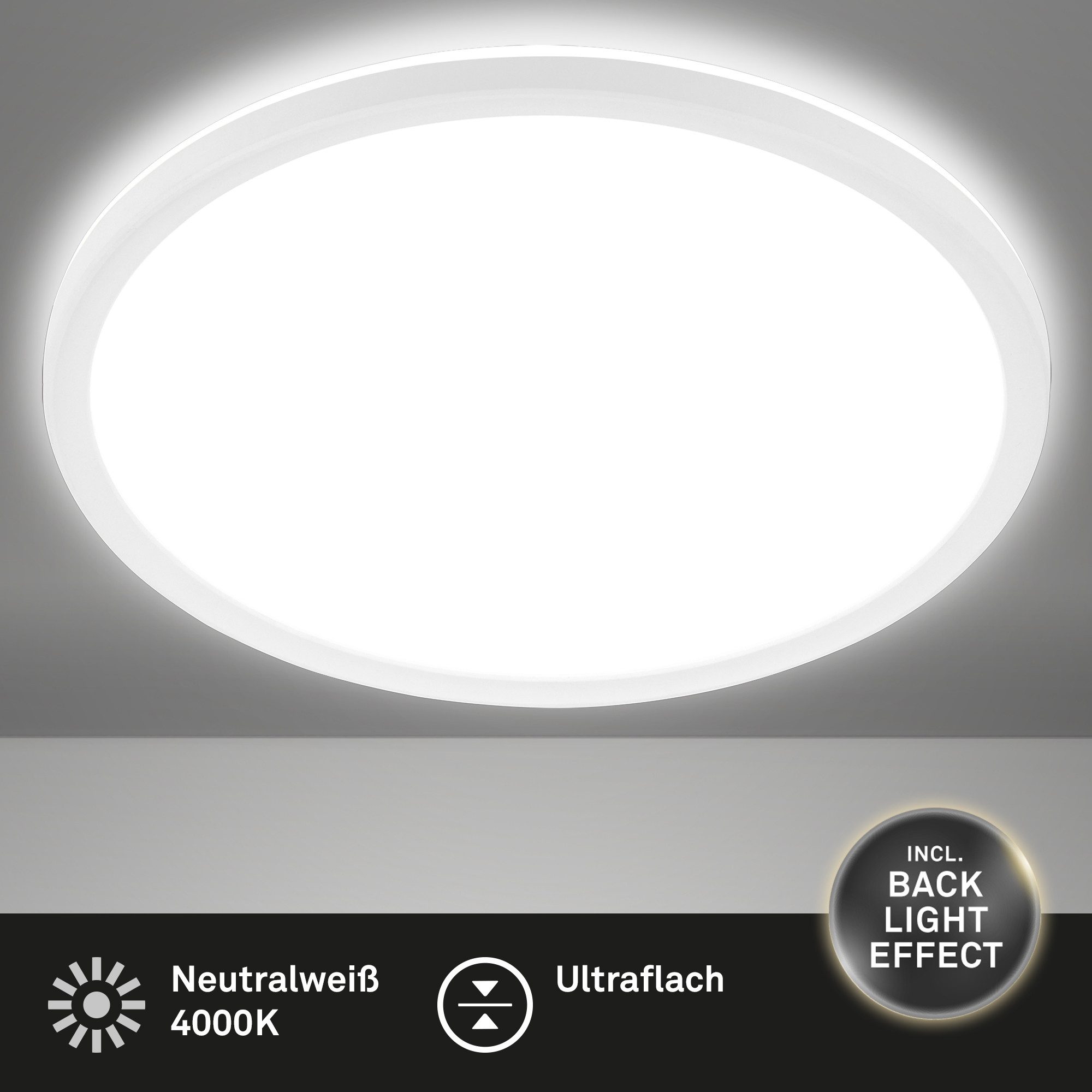 Briloner Leuchten Deckenleuchte LED Deckenlampe Panel Slim Ultraflach Backlight Schwarz/Weiß, Rund, LED fest integriert, 4000K, Verschiedene Größen und Ausführungen, Wohnzimmer, Schlafzimmer, Flur