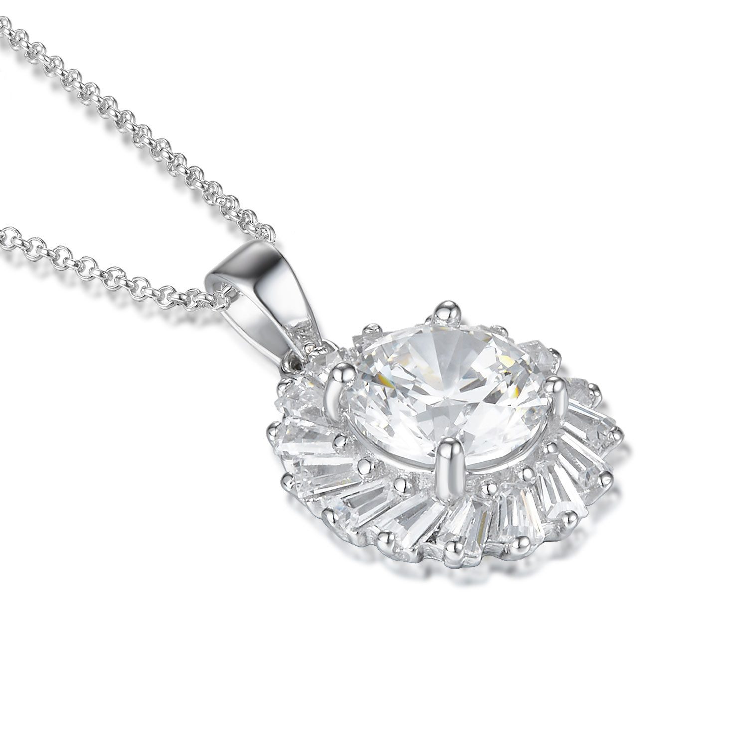 Schöner-SD Kette mit Anhänger Silberkette mit Zirkonia Anhänger rund funkelnd 925 Silber rhodiniert