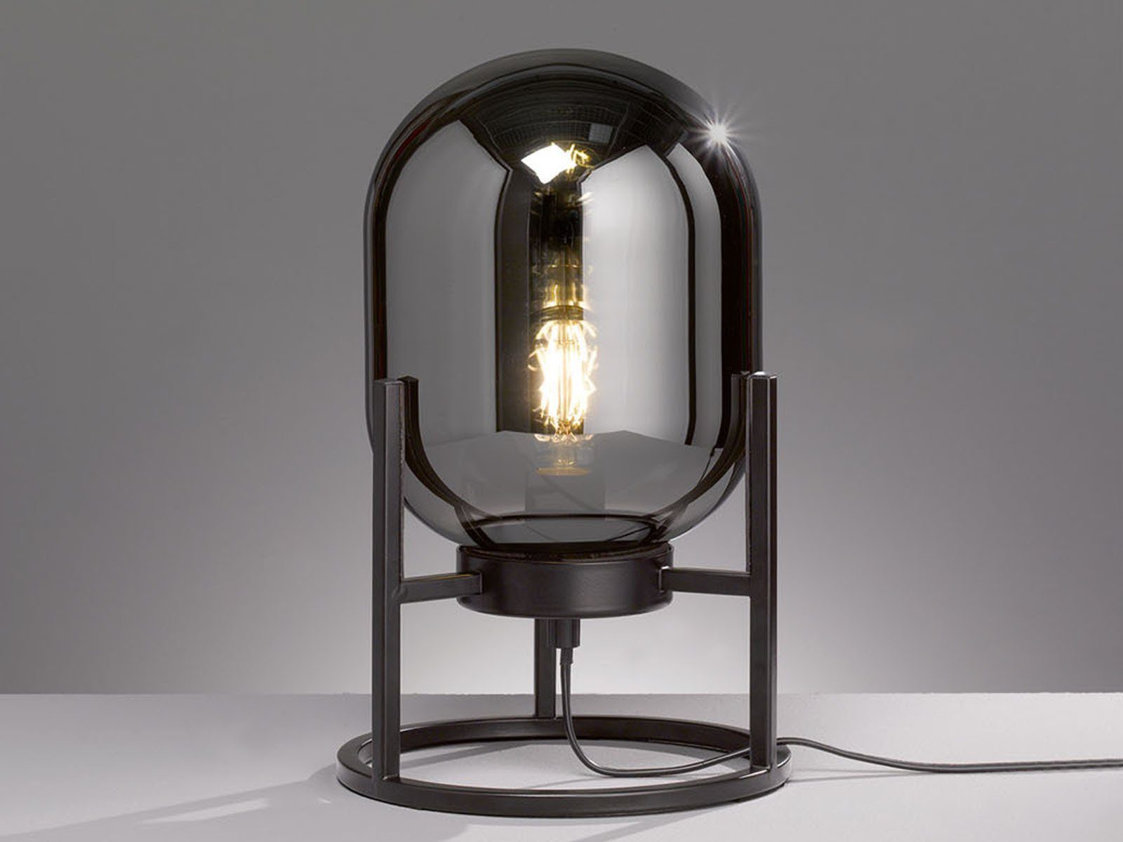 FISCHER & HONSEL LED Nachttischlampe, Industrial Tischleuchte mit  Rauch-Glas Lampen-Schirm Schwarz für ausgefallene Beleuchtung Wohnzimmer,  Flur & offene Galerie online kaufen | OTTO