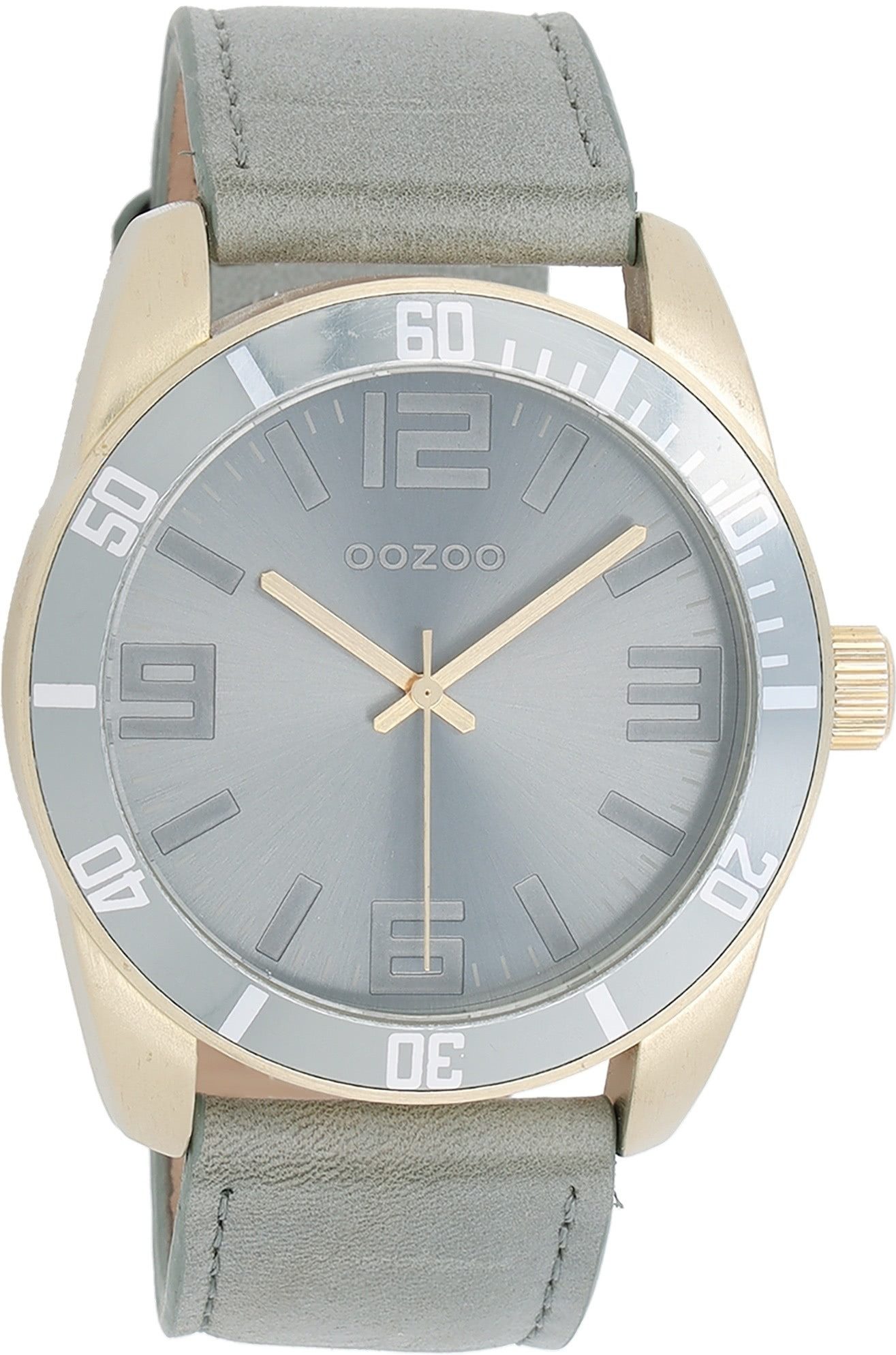 OOZOO Quarzuhr Oozoo Damen Armbanduhr Vintage Series, (Analoguhr), Damenuhr rund, groß (ca. 45mm) Lederarmband grau