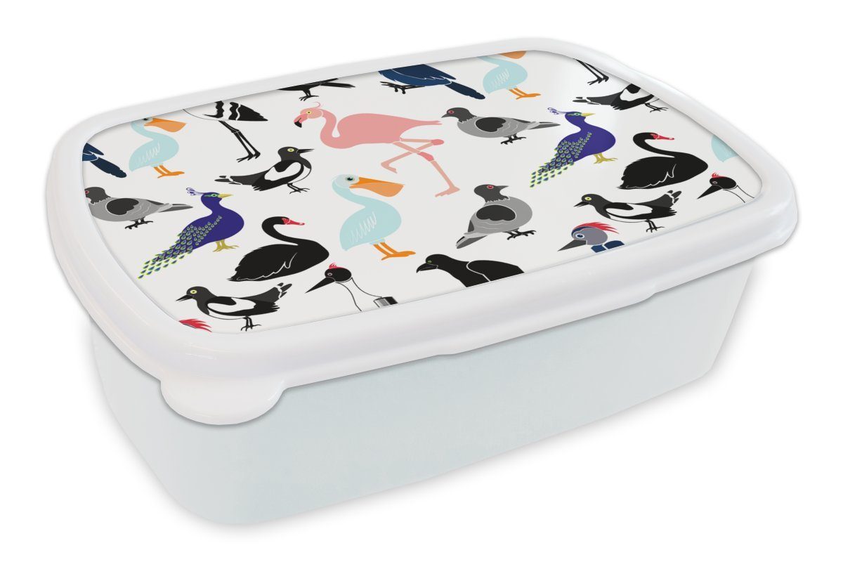 MuchoWow Lunchbox Muster - Vogel - Flamingo, Kunststoff, (2-tlg), Brotbox für Kinder und Erwachsene, Brotdose, für Jungs und Mädchen weiß