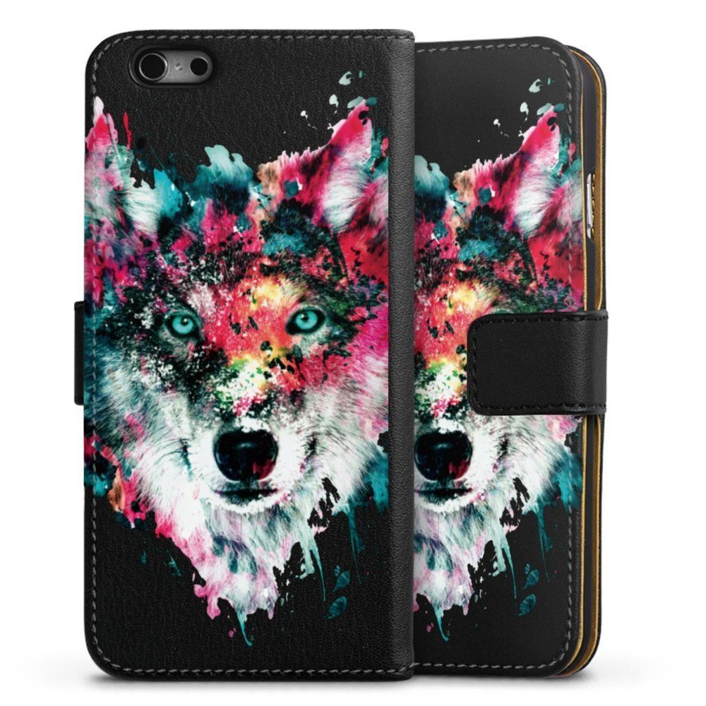 DeinDesign Handyhülle Riza Peker Wolf bunt Wolve ohne Hintergrund, Apple iPhone 6 Hülle Handy Flip Case Wallet Cover Handytasche Leder