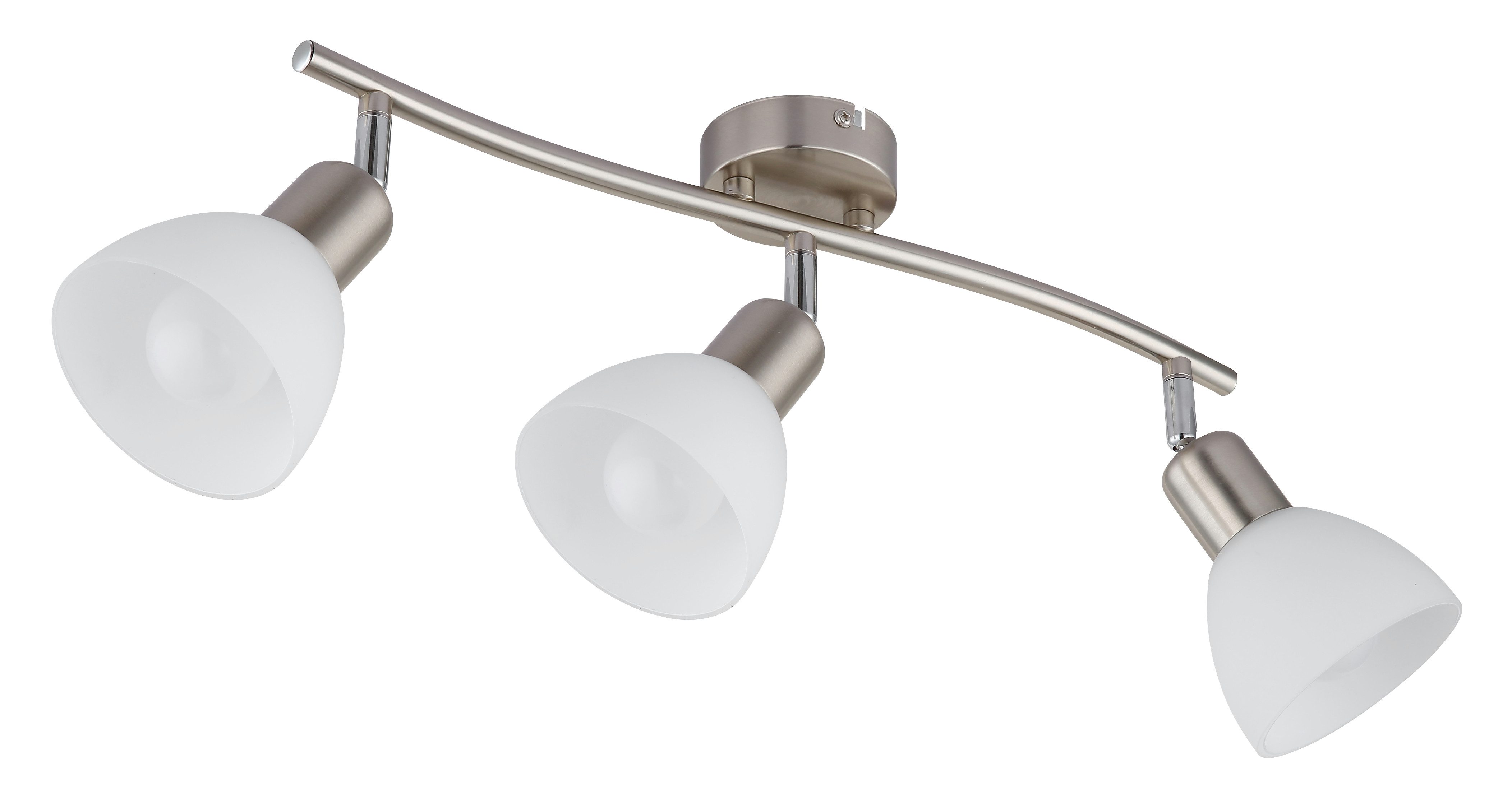 NOWA Deckenspot MALTE, Leuchtmittel wechselbar, Warmweiß, Strahler Metall Nickel matt, Glas opal, inkl. 3x E14 LED, 430lm Output