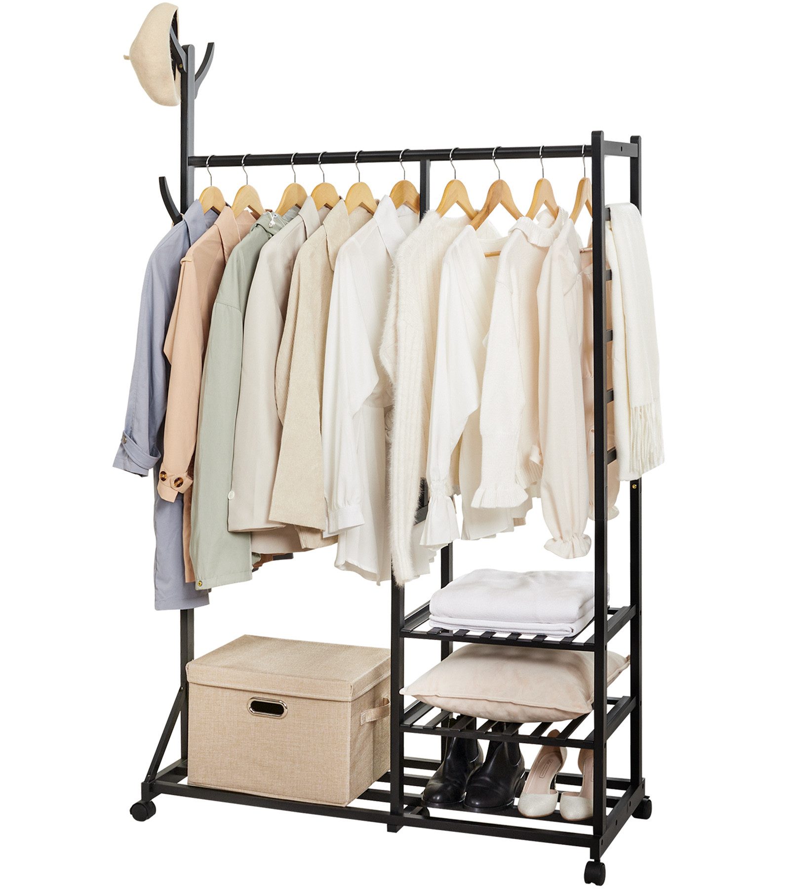 Yorbay Kleiderständer Garderobenständer aus Bambus, (mit Rollen, mit Kleide günstig online kaufen