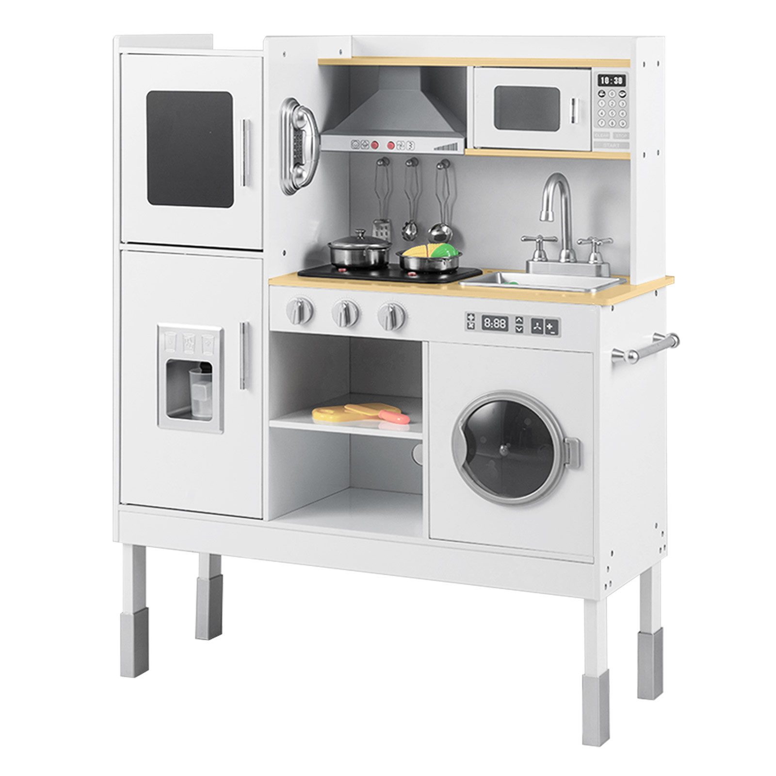 COSTWAY Spielküche Kinderküche Holz, 3-fach höhenverstellbar, mit 16 tlg. Z günstig online kaufen