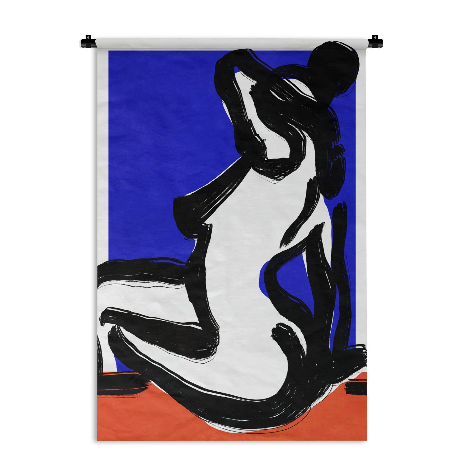 MuchoWow Wanddekoobjekt Porträt - Rot - Blau - Abstrakt - Frau, Wanddeko für Wohnzimmer, Schlafzimmer, Kleid, Wandbehang, Kinderzimmer