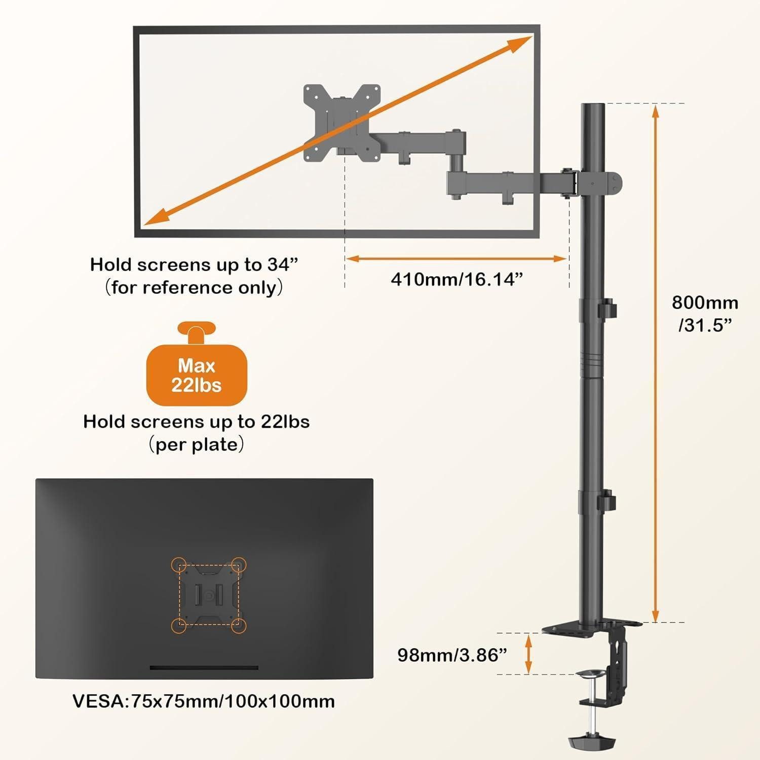 LuxusKollektion Monitor-Halterung Monitorarm Stand MD7821 80cm Schwarz