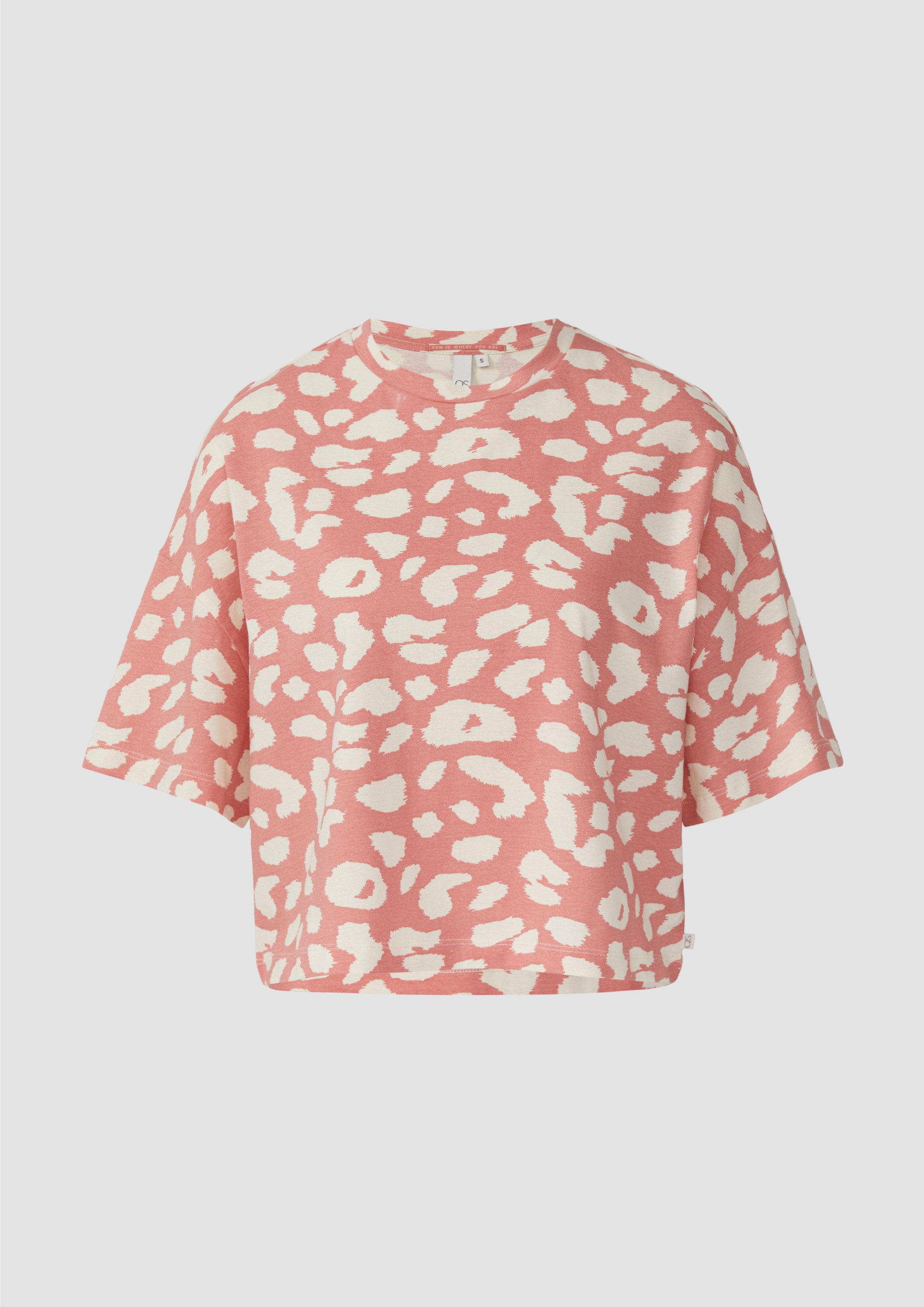 QS Kurzarmshirt T-Shirt Verkürztes T-Shirt mit All-over-Print