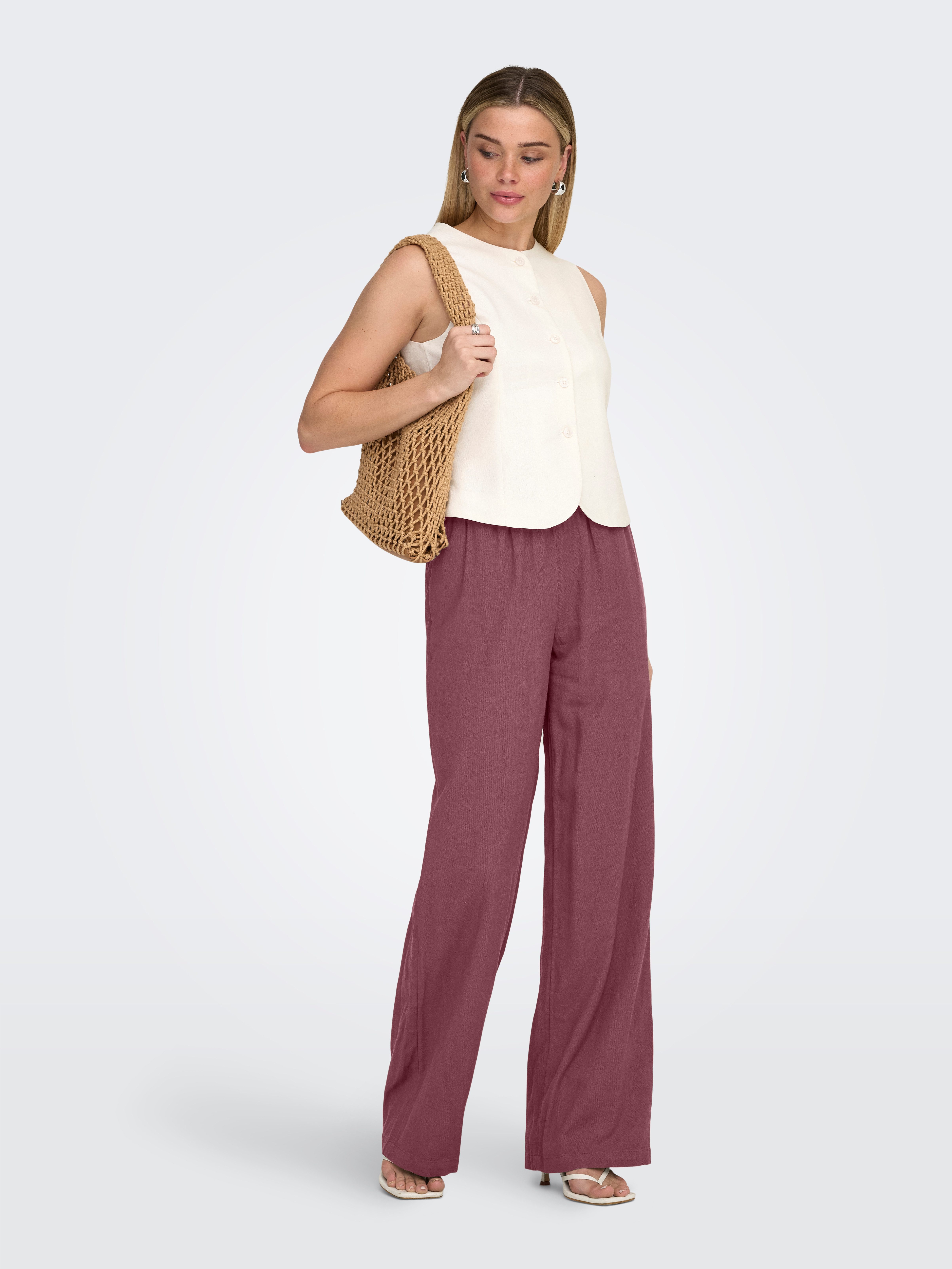 ONLY Schlupfhose ONLGOA MW LINEN BL PULL-UP PANT CC PNT mit Leinen