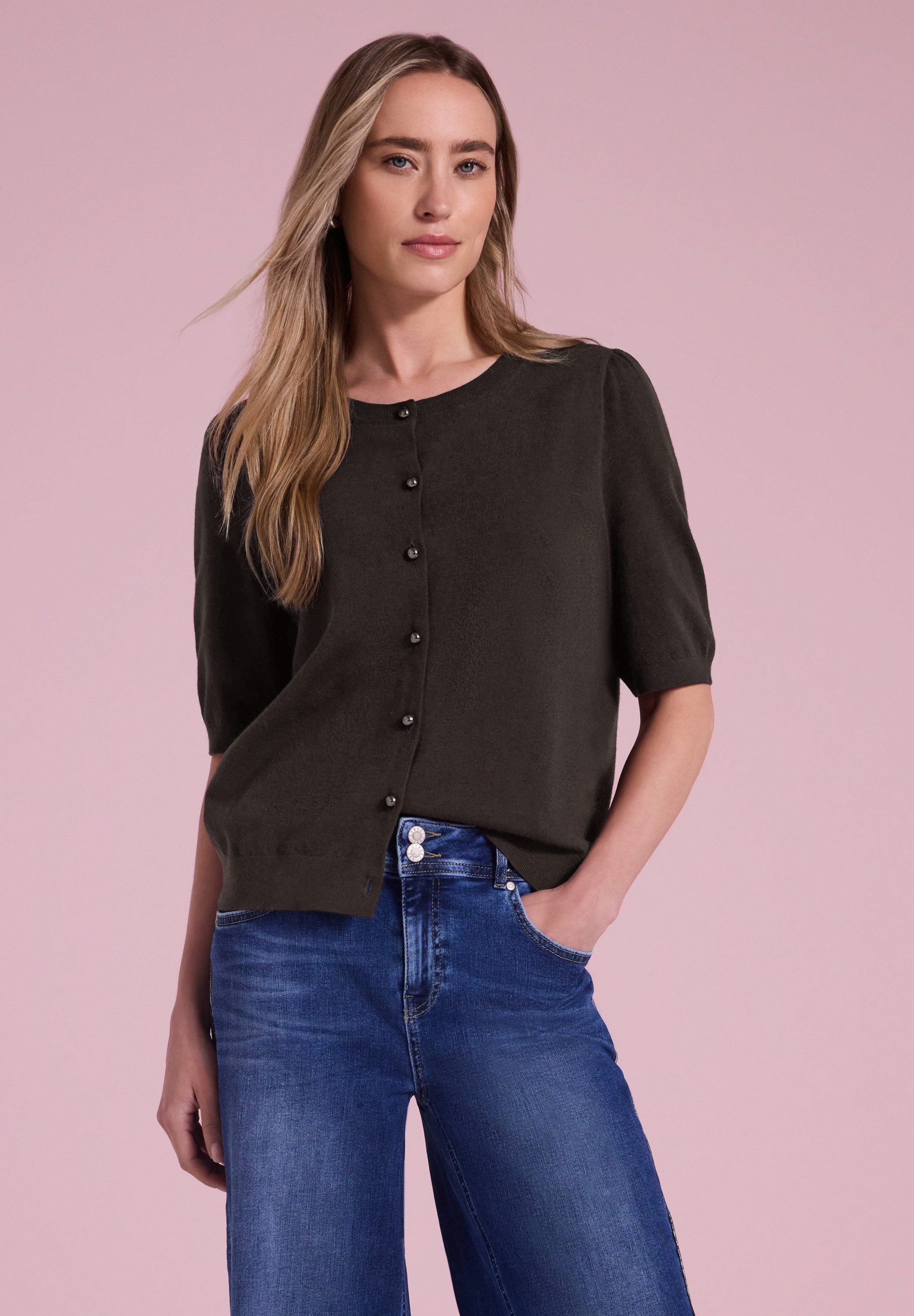 STREET ONE Cardigan Kurzarm Cardigan mit Rundhals und Knöpfen
