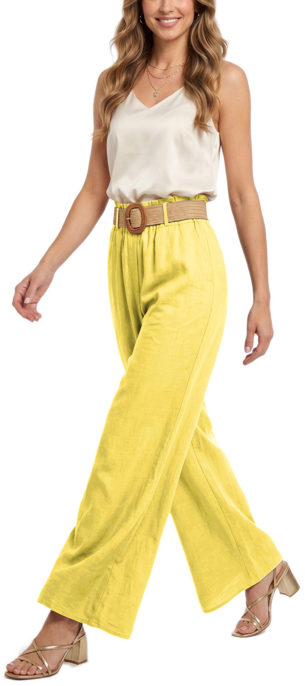 dy_mode Palazzohose Damen High Waist Palazzohose Weitbein Hose Schlupfhose Sommer Strand in Unifarbe, High Waist, mit elastischem Bund
