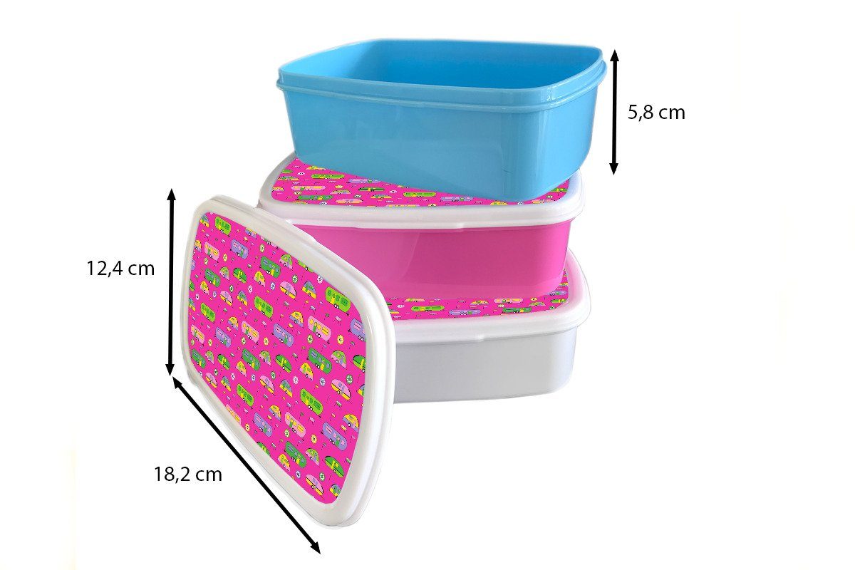 Kinder, Brotbox Erwachsene, (2-tlg), Lunchbox rosa Mädchen, Kunststoff Brotdose - Snackbox, - Kunststoff, für Schnittmuster, Wohnwagen Sommer MuchoWow