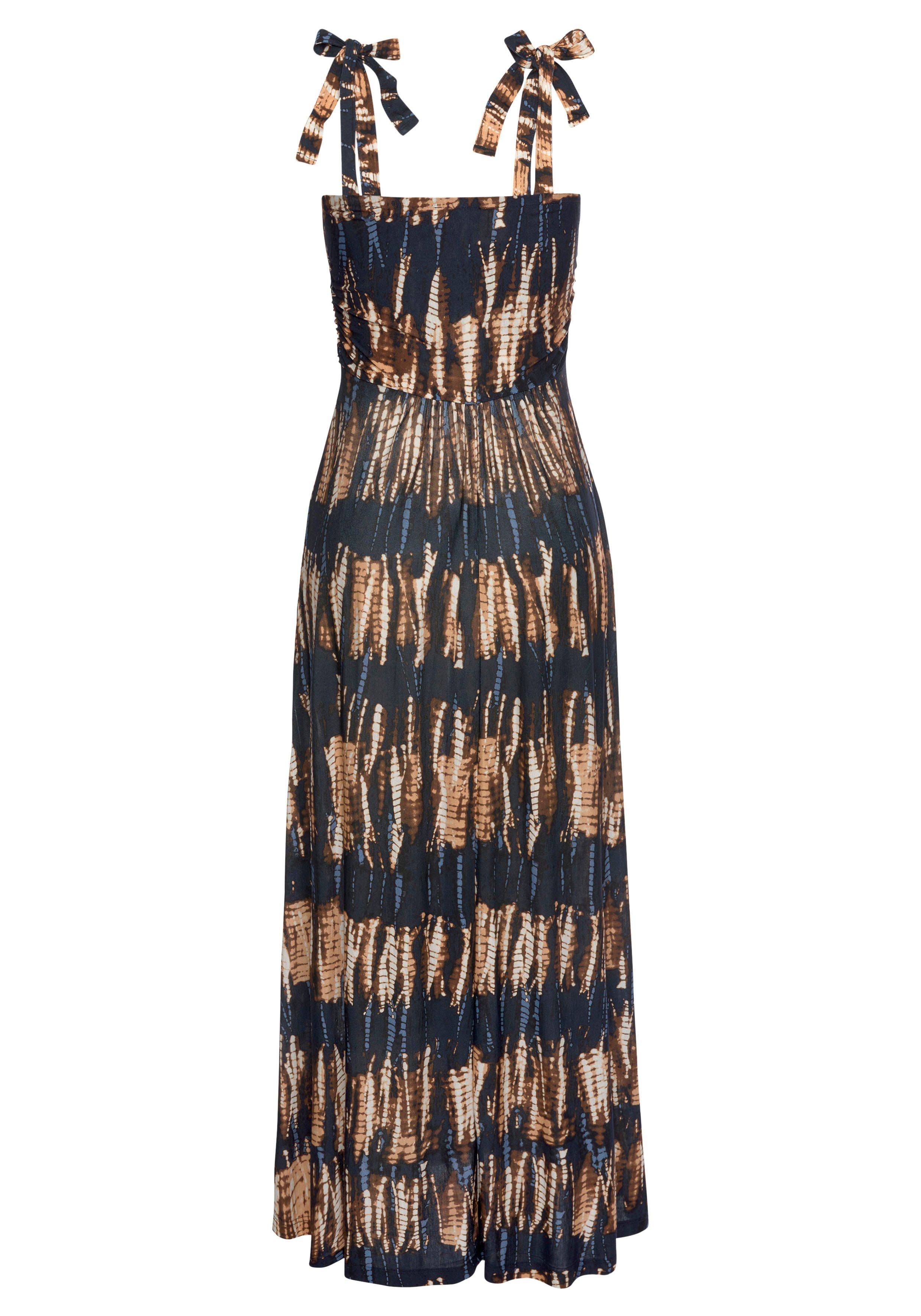 Buffalo Maxikleid mit Trägern zum Knoten im Alloverprint Sommerkleid, Strandkleid mit hohem Beinschlitz, Trägerkleid, casual
