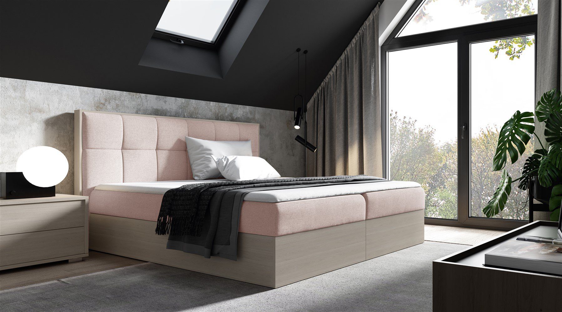 Boxbett Schlafzimmerbett THANOS in Nordic-Teak-Optik