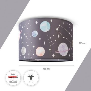 Paco Home Deckenleuchte Hugo Cosmo, ohne Leuchtmittel, Kinderzimmer Deckenleuchte Kinder Lampe Weltall Planet Stoffschirm