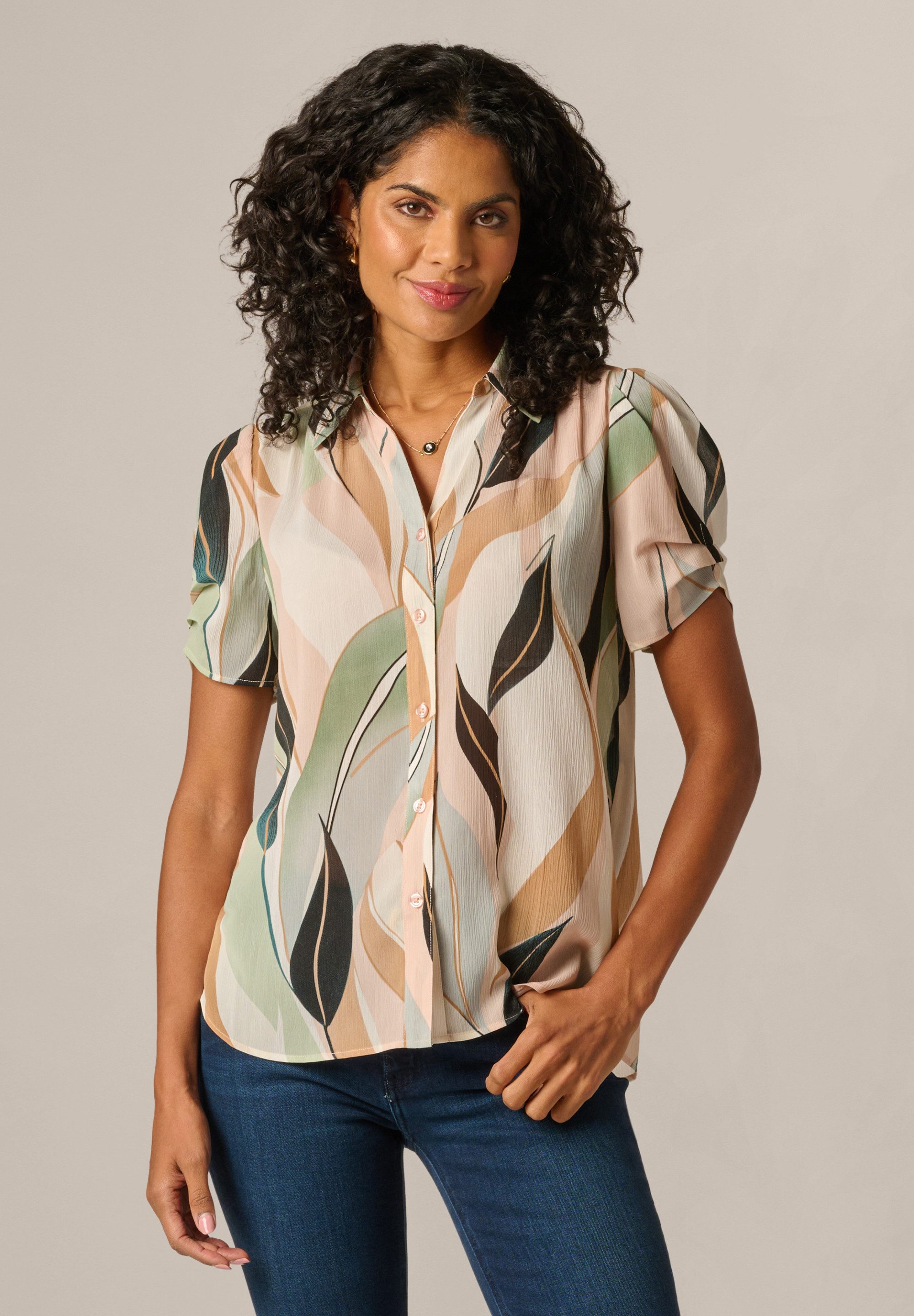 Adrianna Papell Kurzarmbluse Woven Button Front Shirt Klassisch geschnittene, lässige Bluse