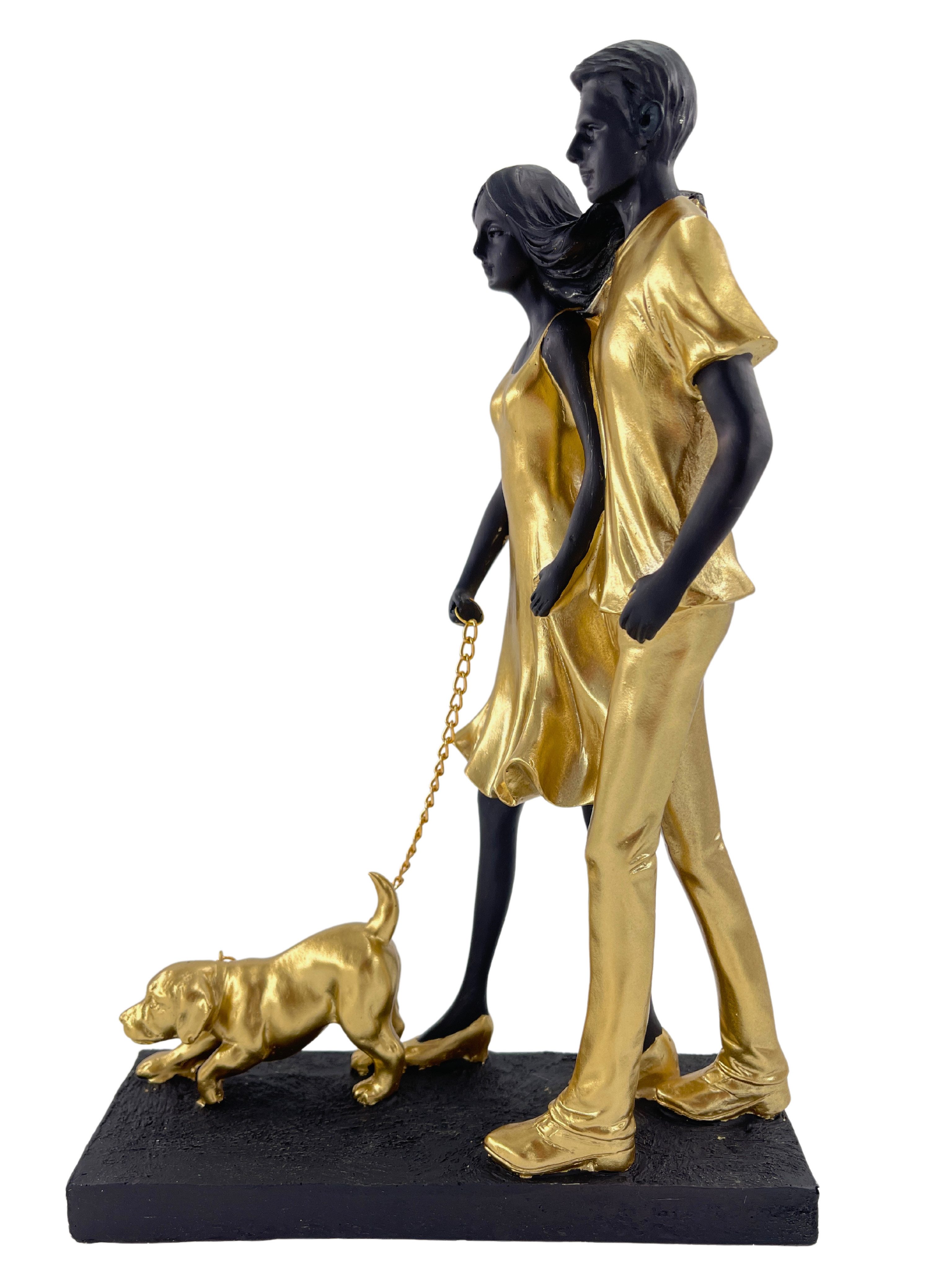 MF Skulptur Dekorative Skulptur 'Paar mit Hund' – Gold Schwarz, 29,5 cm