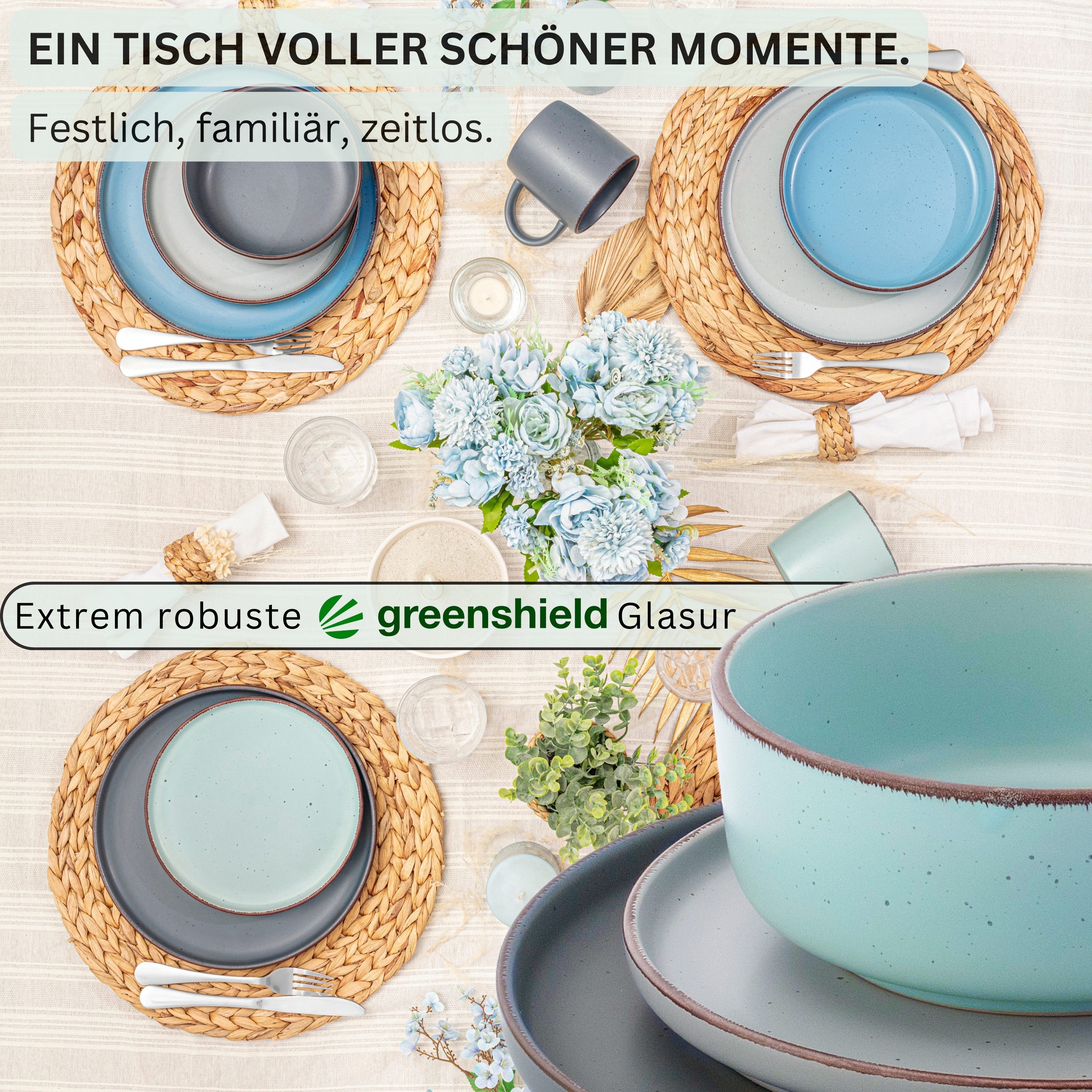 SÄNGER Geschirr-Set Bombay (12-tlg), 4 Personen, Steingut, Bombay Sky Shades, Handmade, Erweiterbar, VALUE COLLECTION