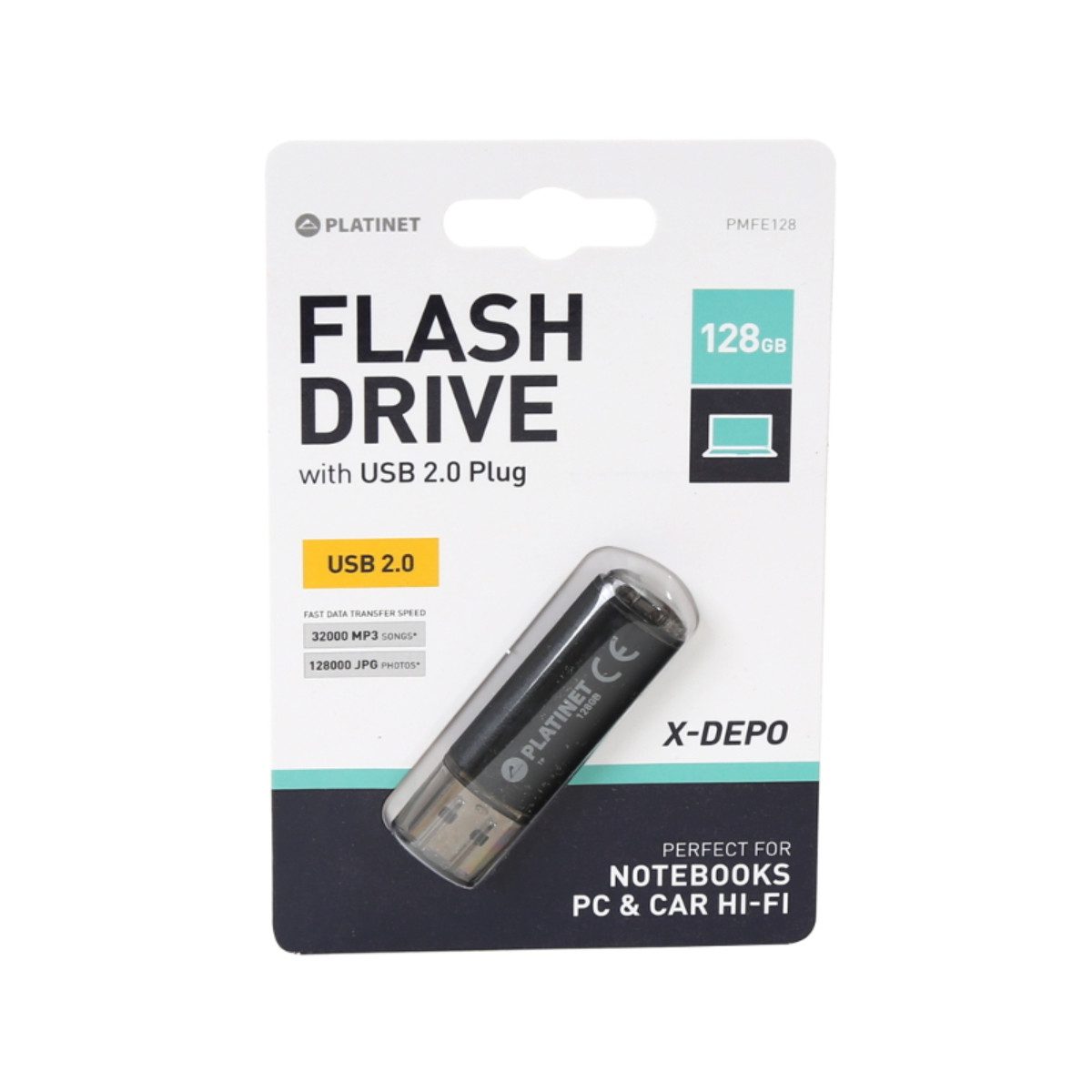 Platinet PMFE128 USB-Stick (USB USB 2.0, Lesegeschwindigkeit 22 MB/s, 128 GB Speicher mit Aluminiumgehäuse)