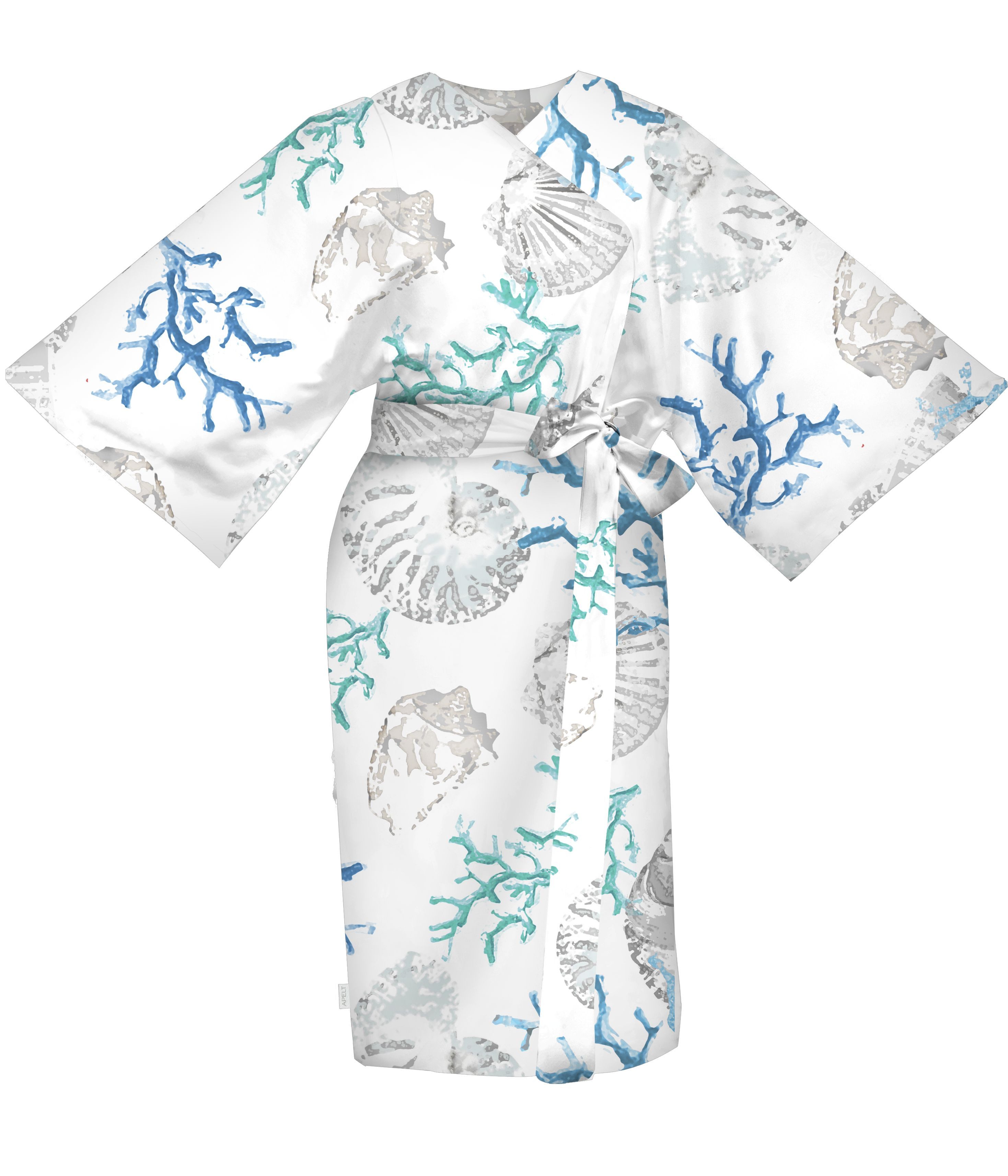APELT Kimono Coral, Kurzform, Mako-Satin, Kimono-Kragen, Gürtel, passend zur Bettwäsche
