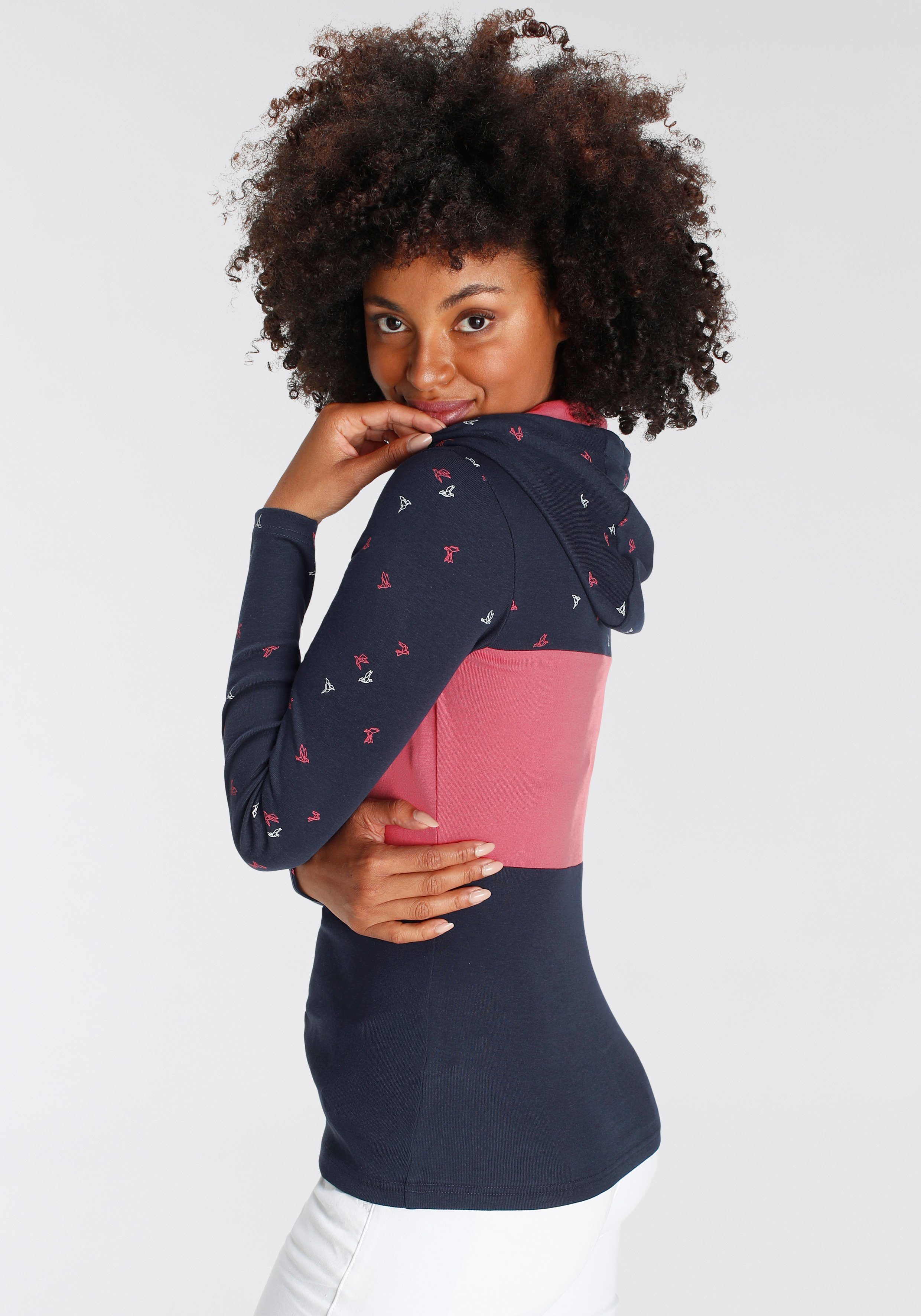 KangaROOS Kapuzenshirt Langarm, hüftbedeckender Schnitt, Colourblocking-Optik