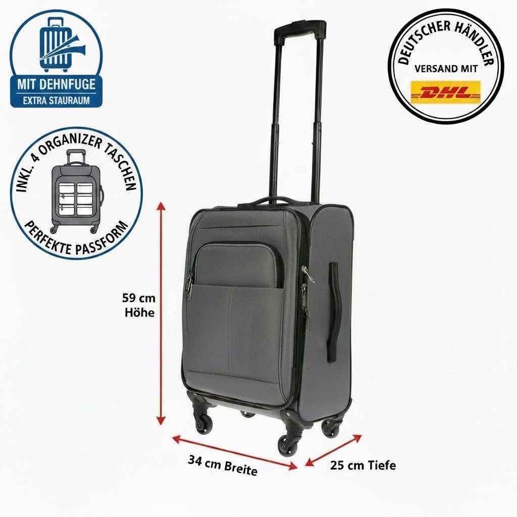 Christian Wippermann Business-Trolley Handgepäck Trolley Handgepäckkoffer Reiskoffer, 4 Rollen, mit TSA-Schloss