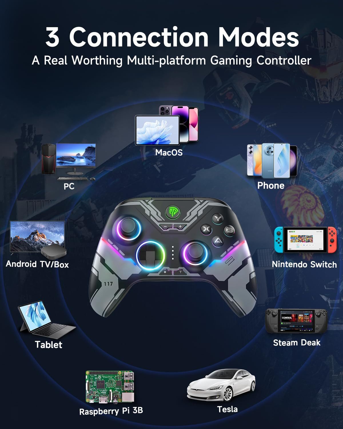 EasySMX X15 Controller PC, PC Controller Wireless mit 7 RGB Licht schwarz PC-Controller