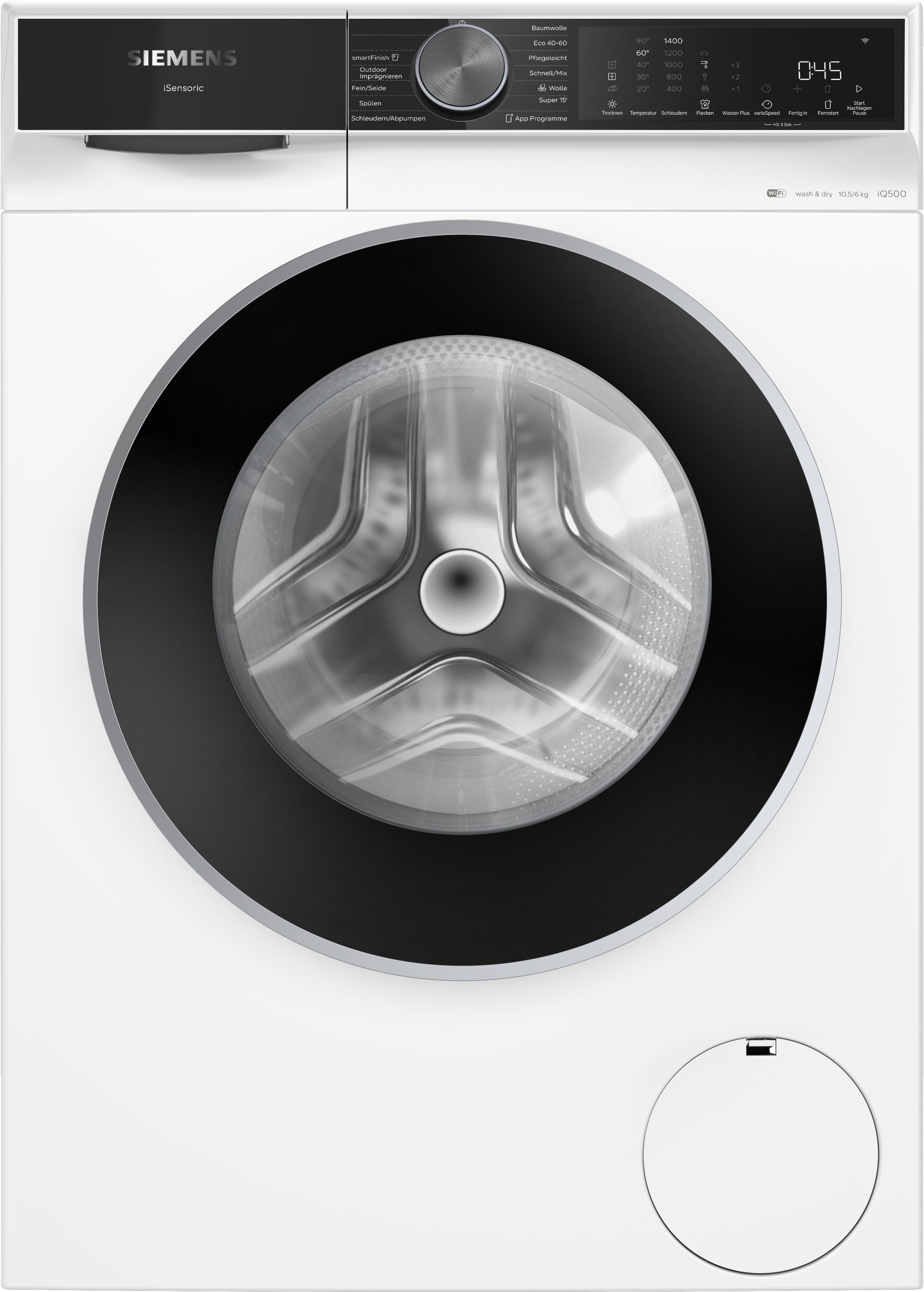 SIEMENS Waschtrockner iQ500 WN44G243, 10,5 kg, 6 kg, 1400 U/min, Home Connect für mehr Komfort & großes Trommelvolumen – Bild 2 von 5