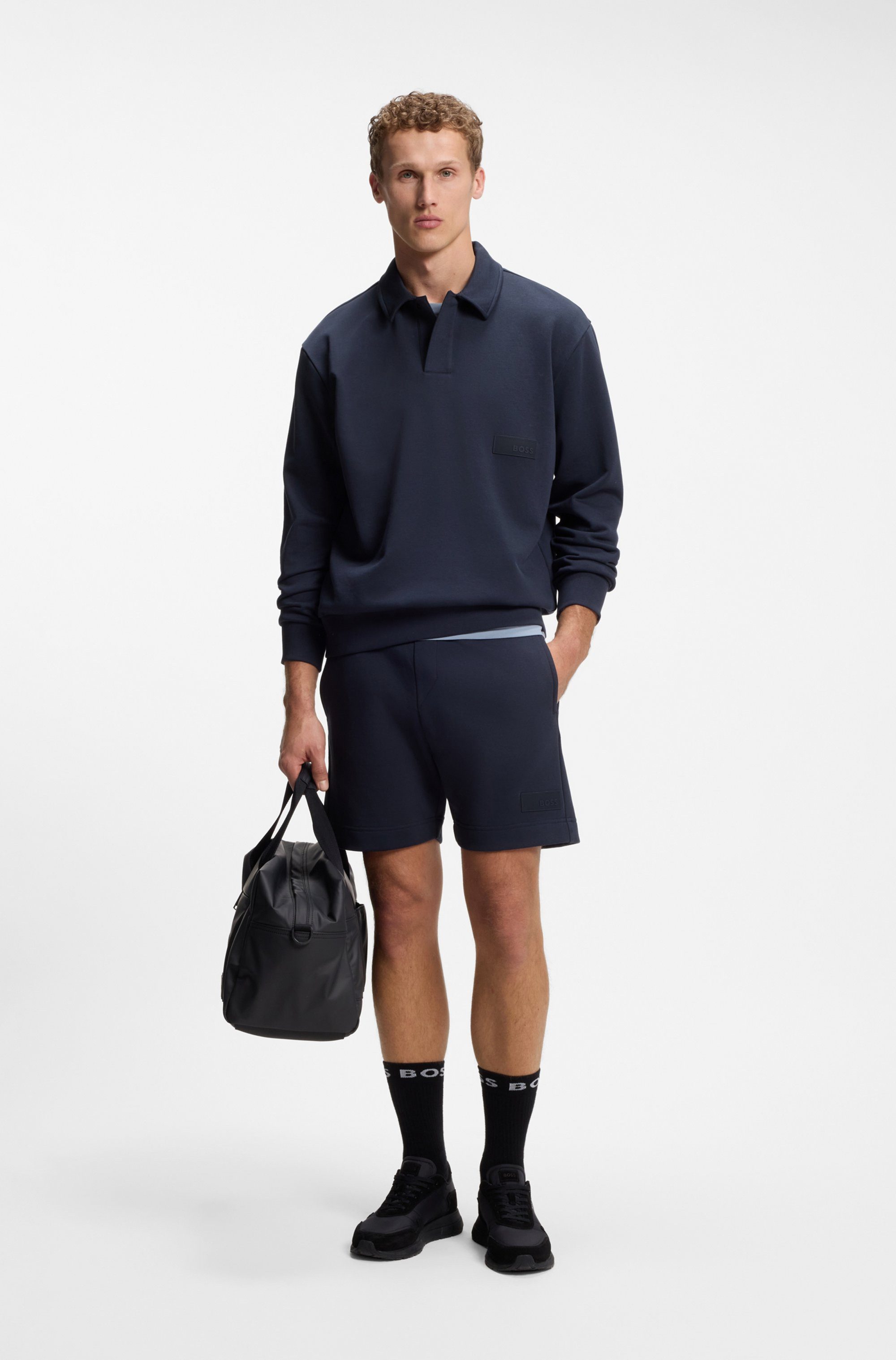 BOSS GREEN Sweatshirt Polokragen und verdeckte Knopfleiste, Relaxed Fit – Bild 4 von 5