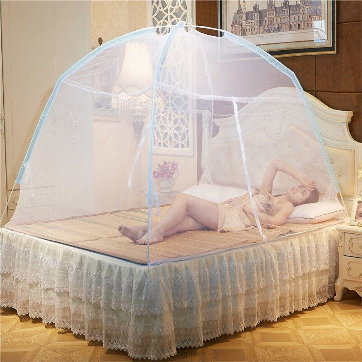 BigDean Insektenschutz-Vorhang XXL Moskitonetz für Doppelbett Mückennetz  Bett Fliegennetz Betthimme