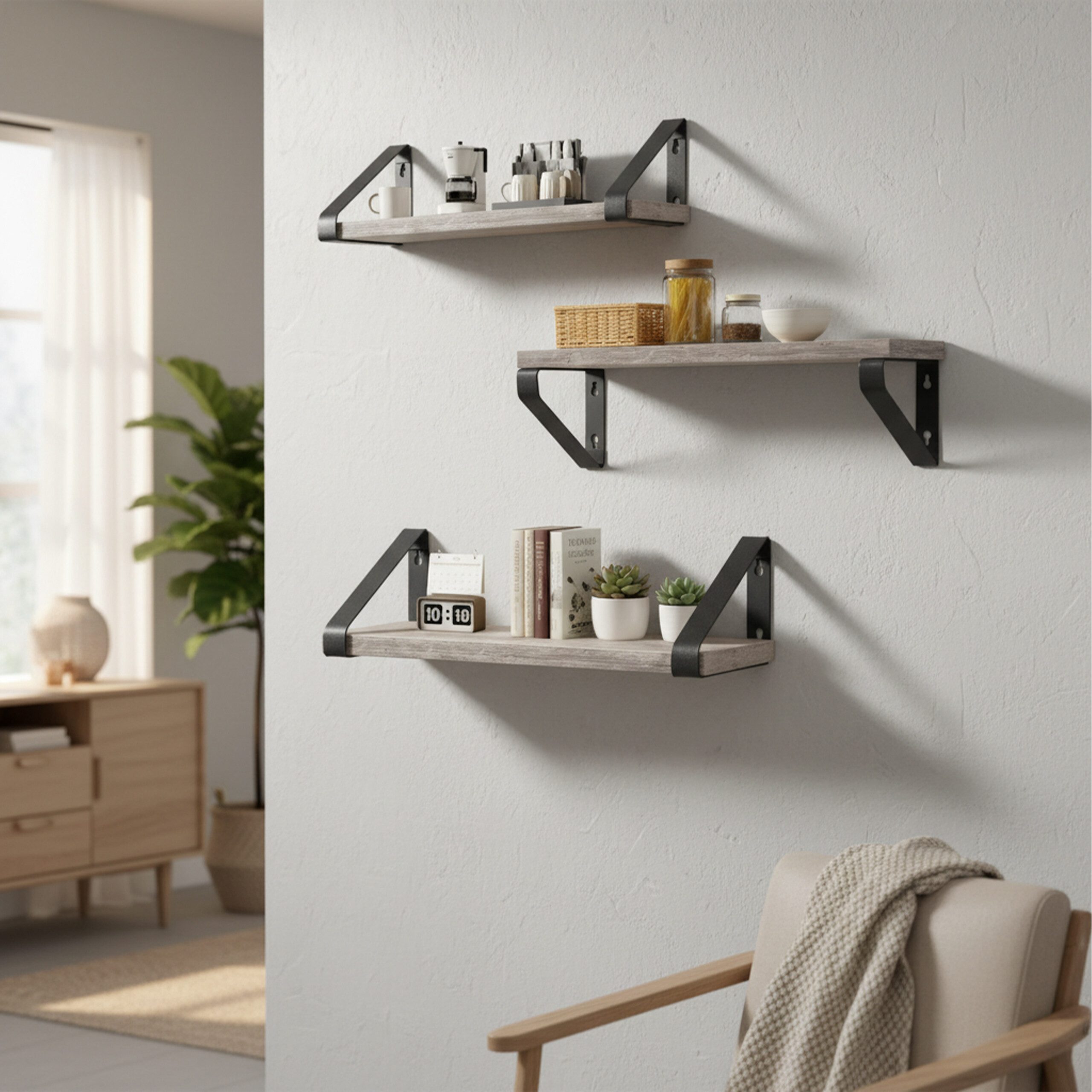 relaxdays Wandregal im Set 3 Größe, 3-tlg., Greige günstig online kaufen