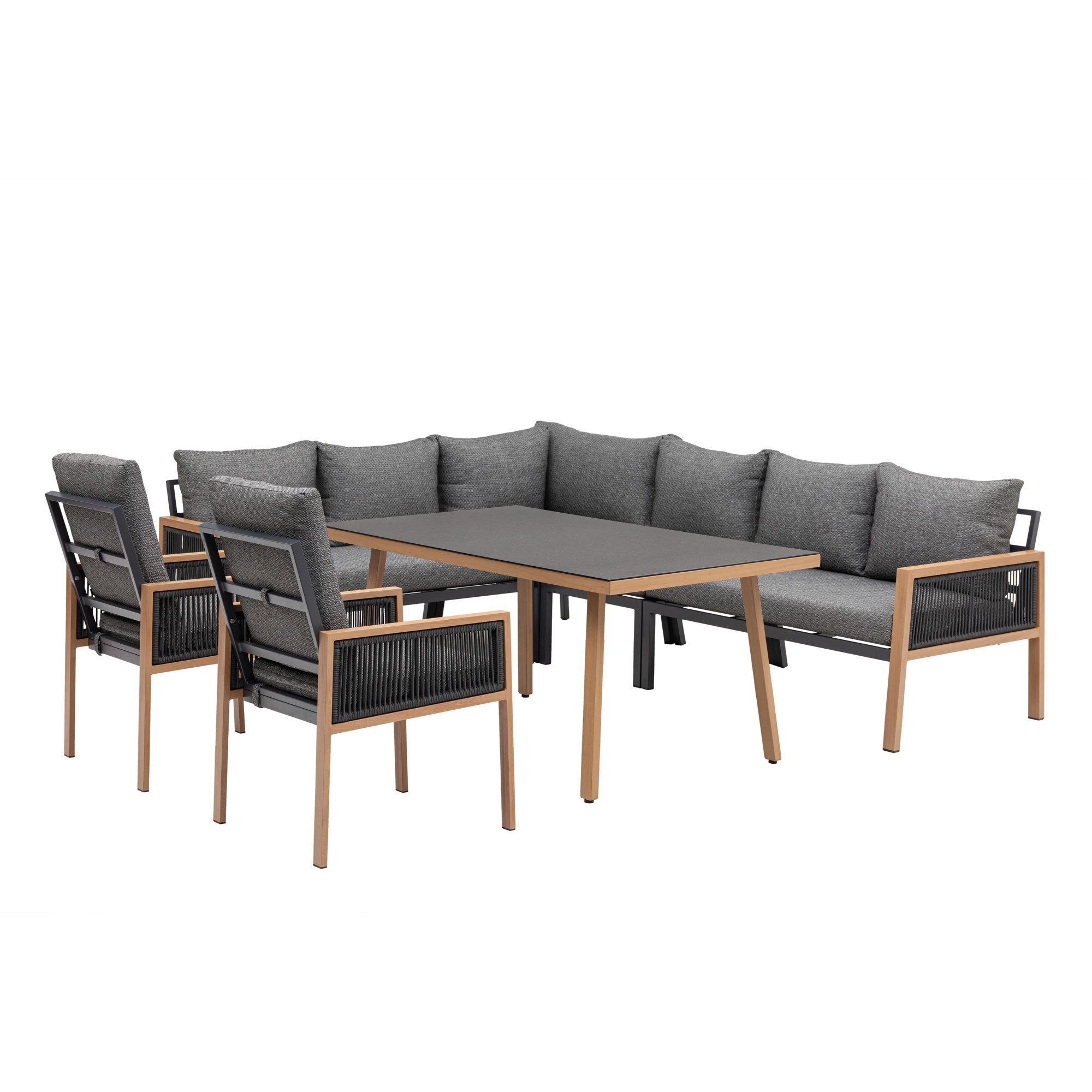 Gardissimo Gartenlounge-Set Neapel Dining Eck Lounge Set Aluminium in Holz Optik, (Spar-Set, 4-tlg., komplett Set), wetterfest / langlebig / pflegeleicht