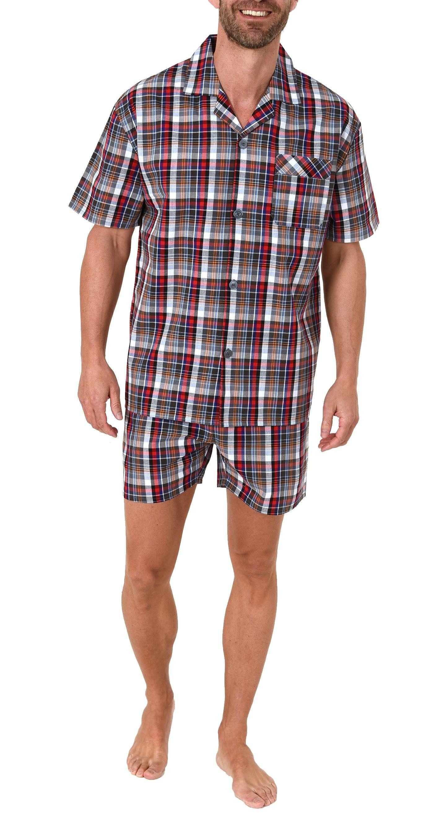 Normann Pyjama Herren Schlafanzug Shorty Pyjama kurzarm gewebt zum Knöpfen